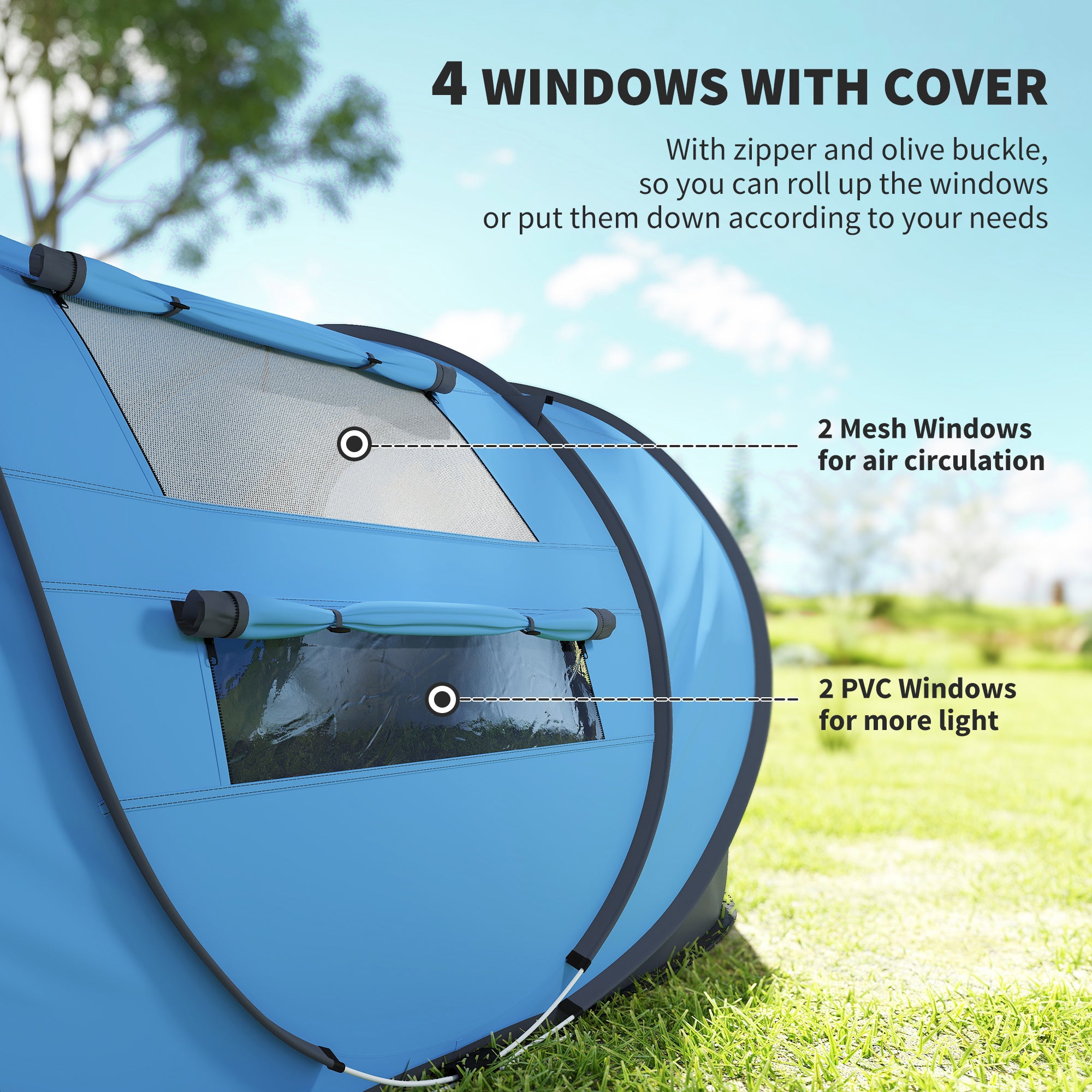 4 Person Camping Tent, Easy Pop Up Tent with Doors, Windows and Carry Bag, Automatic Setup Tent for Hiking, Blue