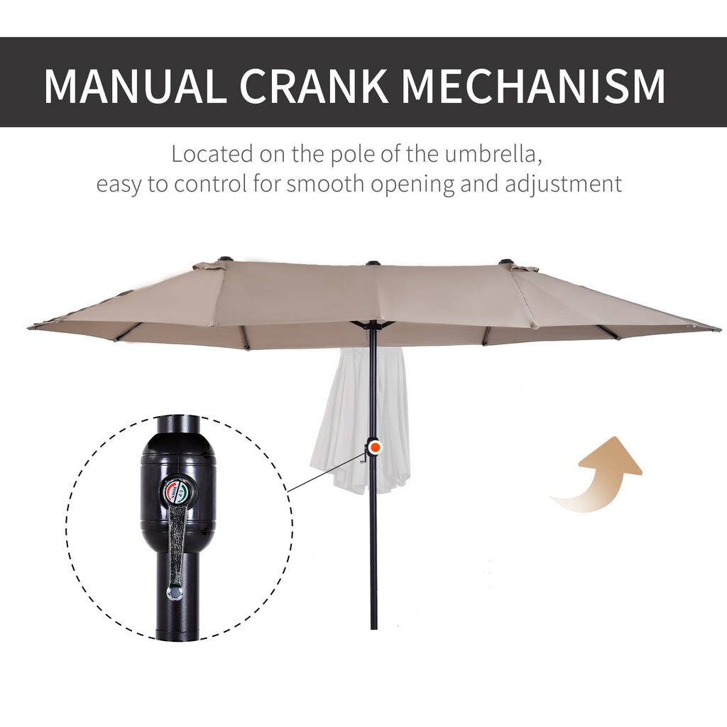 15'x 8.7' Outdoor Patio Umbrella with Twin Canopy Backyard Umbrella with Lift Crank Tan
