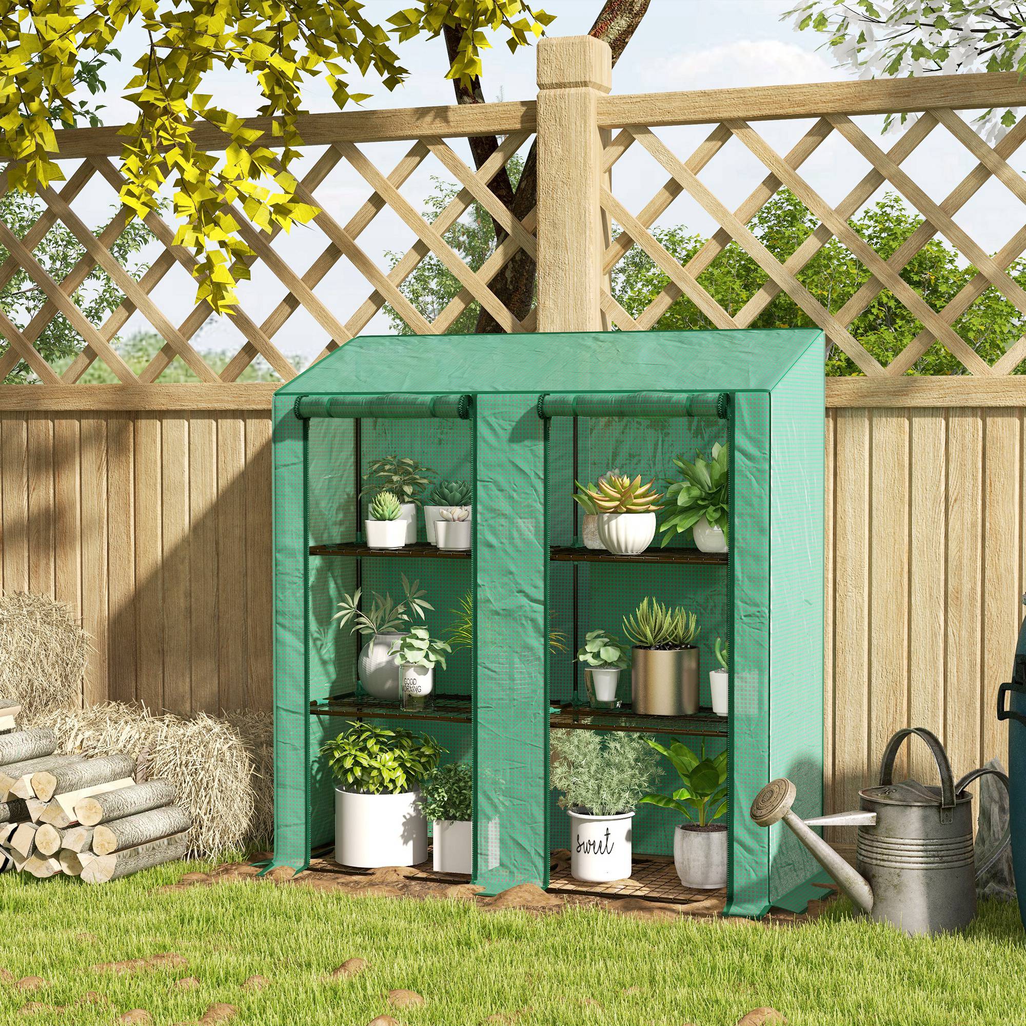 Portable Mini Greenhouse Green House with 3 Tier Shelves, Reinforced PE Cover, Roll-up Doors, 56.3" x 18.1" x 59.4"