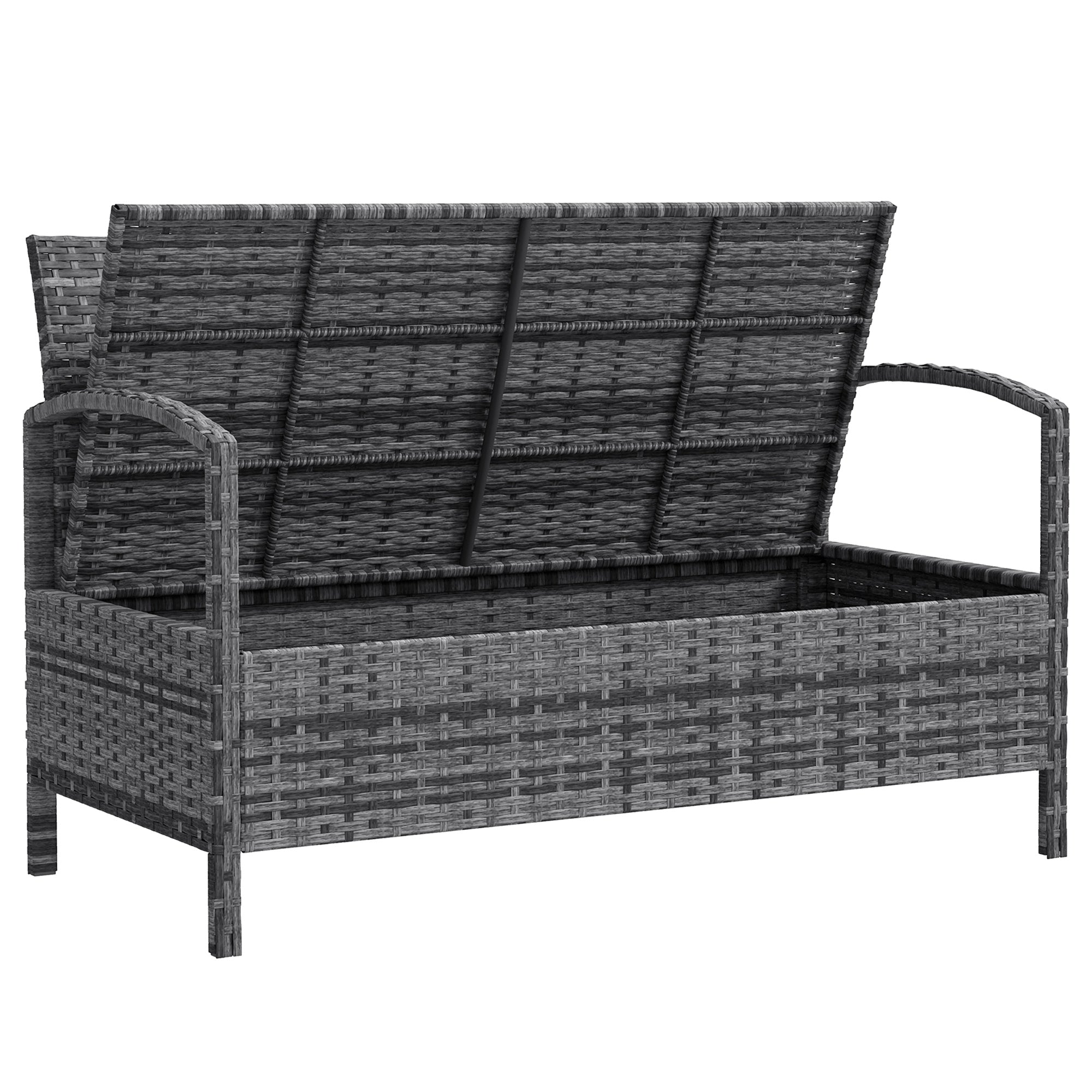 33 Gallon Outdoor Storage Bench, Wicker Deck Box Patio Bench Seat with Cushion, Grey