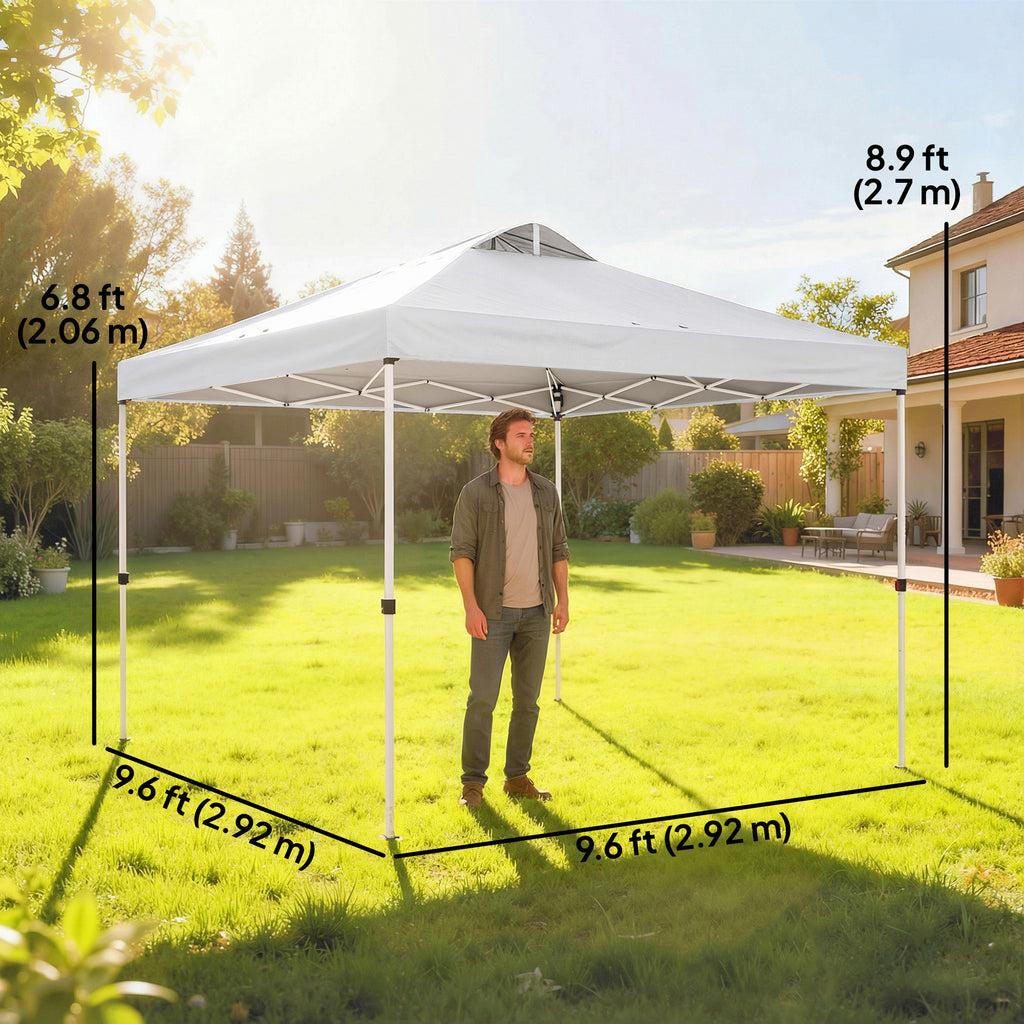 Pop Up Canopy Waterproof Canopy Tent with Carrying Bag for Parties Garden BBQs 9.8' x 9.8' White