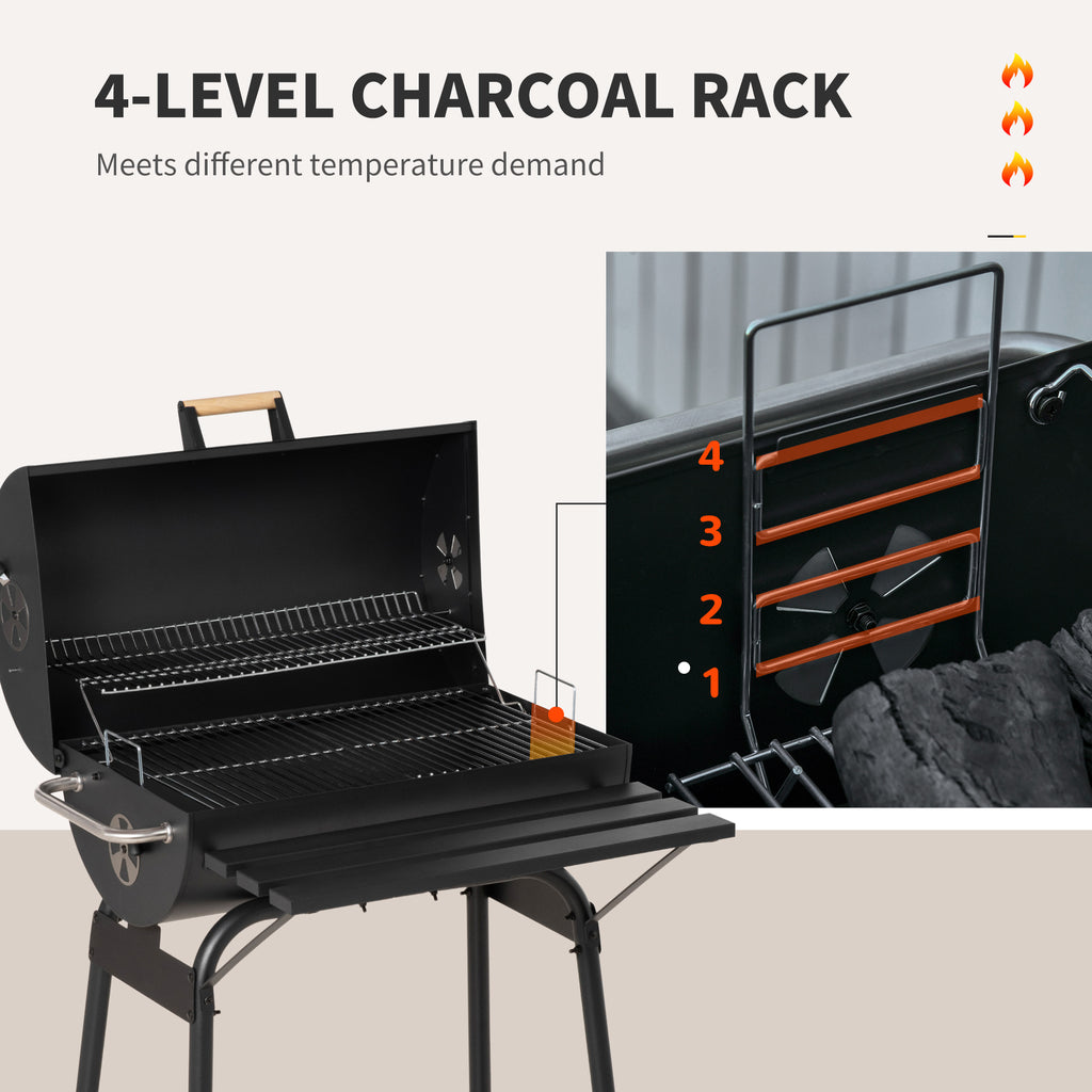 30" Charcoal Barbecue Grill with Wheels Outdoor Barbecue with Adjustable Charcoal Rack, Storage Shelf, Wheel, for Garden Camping Picnic