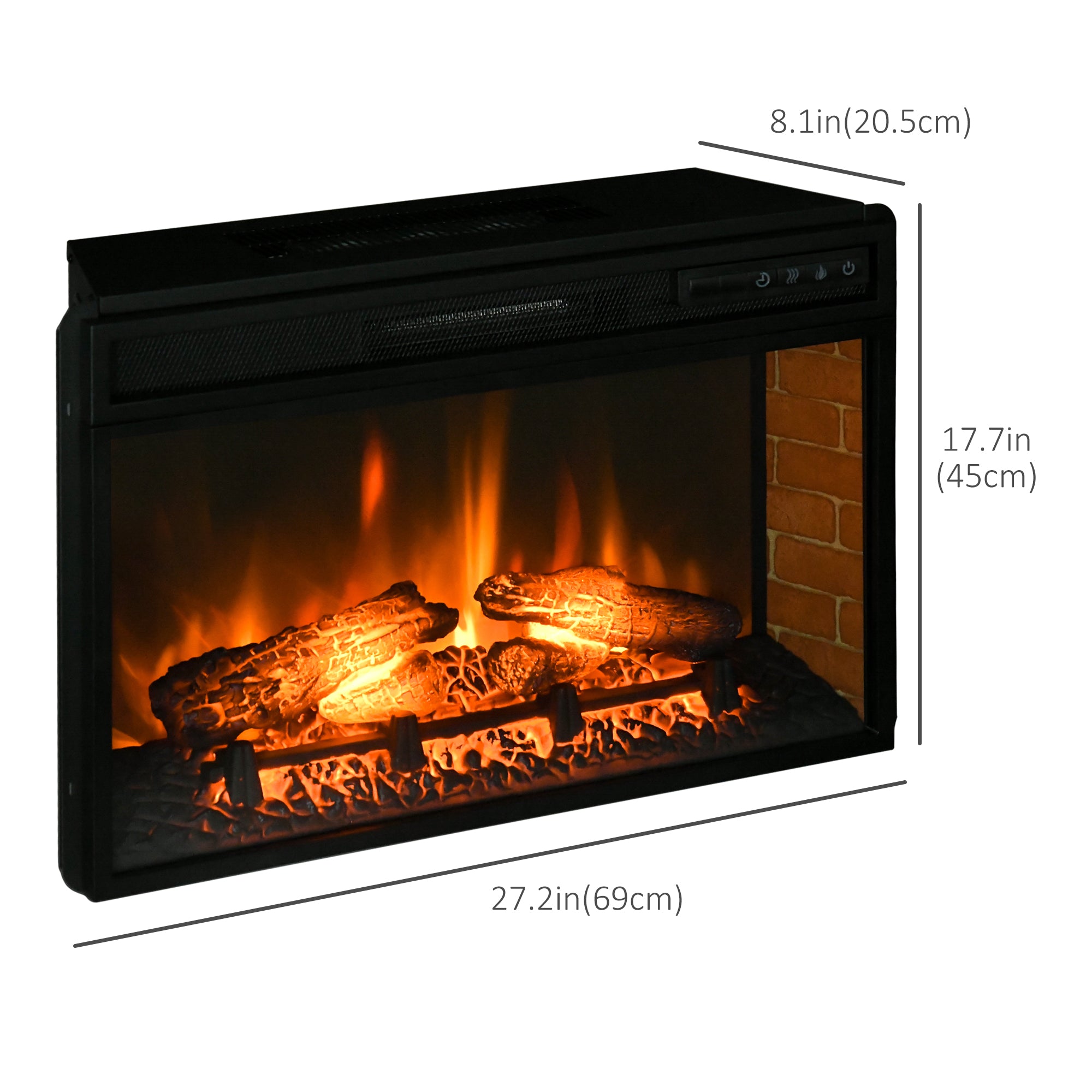 27" Electric Fireplace Insert, Retro Recessed Fireplace Heater with Realistic Log Flame, Remote Control, Adjustable Brightness, 1400W, Black
