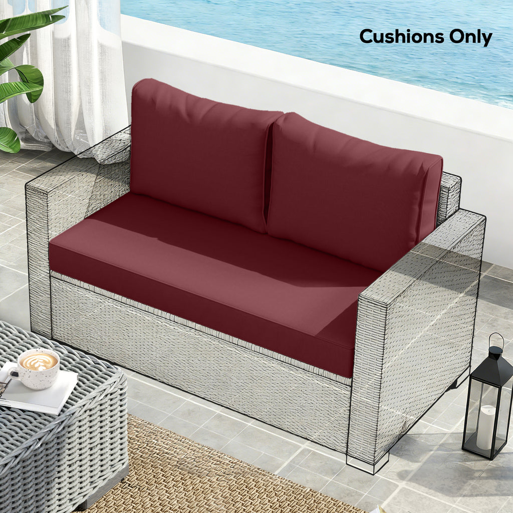 Outdoor Seat Cushions with Backrest, Loveseat Double Sofa Outdoor Furniture Cushions, Wine Red