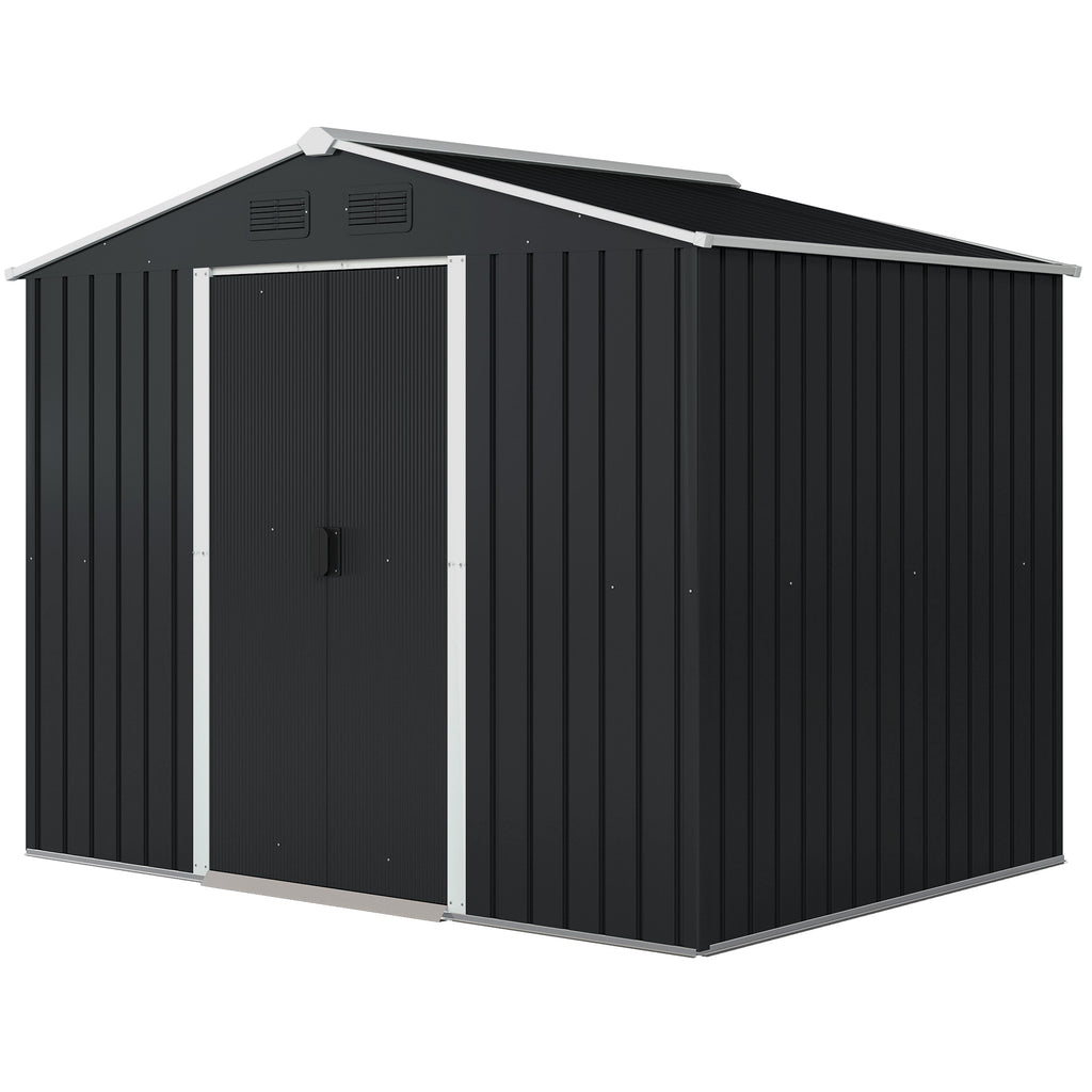 8' x 6' Outdoor Storage Shed, Metal Garden Tool Storage House with Lockable Sliding Doors and Vents for Backyard Patio Lawn, Charcoal Grey