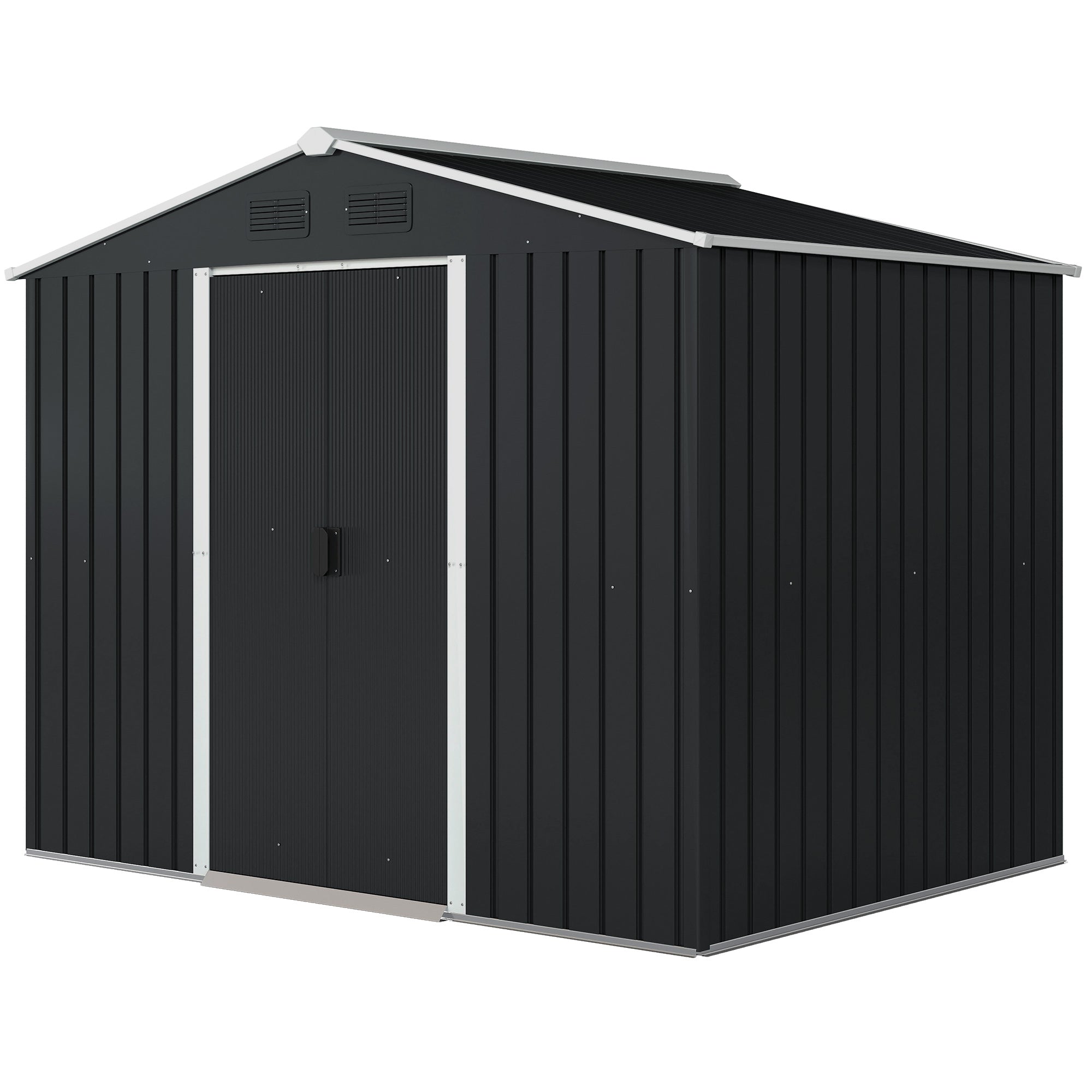 8' x 6' Outdoor Storage Shed, Metal Garden Tool Storage House with Lockable Sliding Doors and Vents for Backyard Patio Lawn, Charcoal Grey