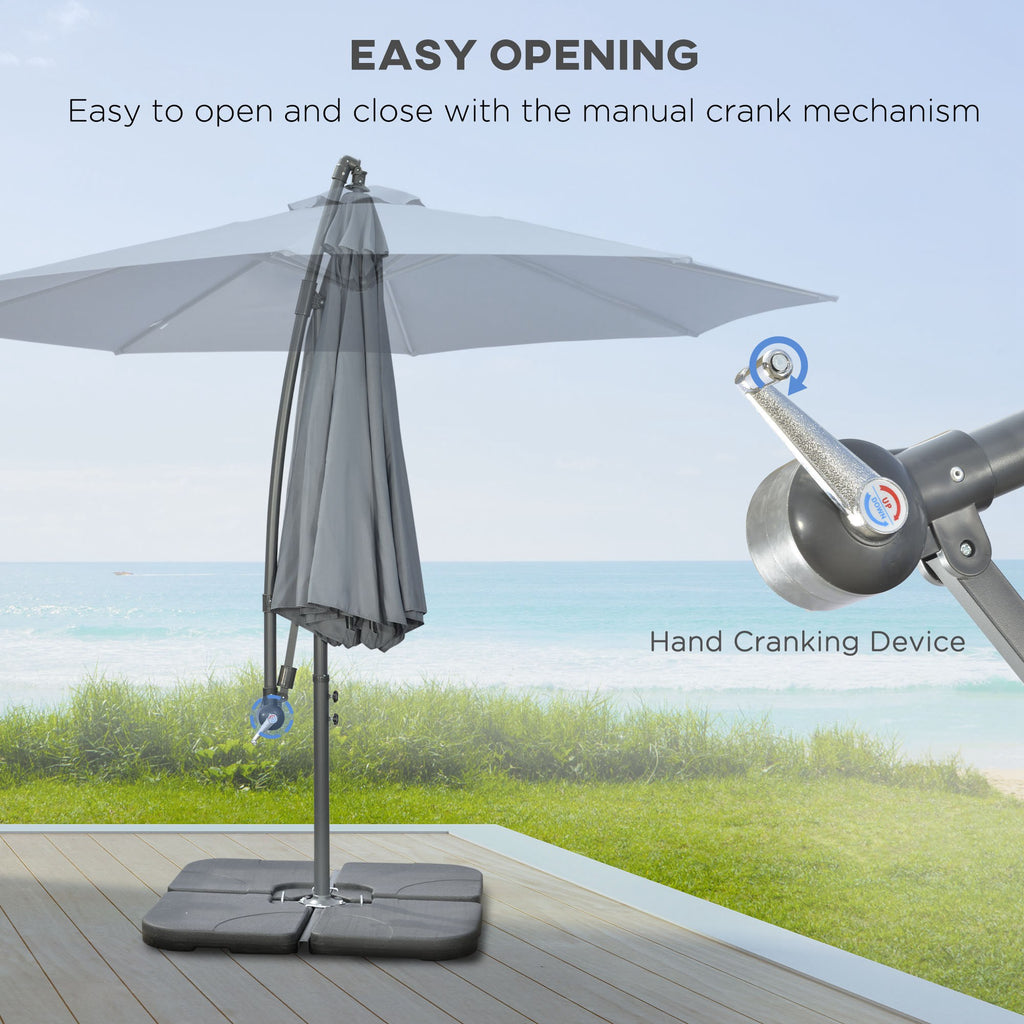 9.6ft Offset Patio Umbrella Garden Hanging Parasol Banana Cantilever Umbrella with Base, Crank, Dark Grey