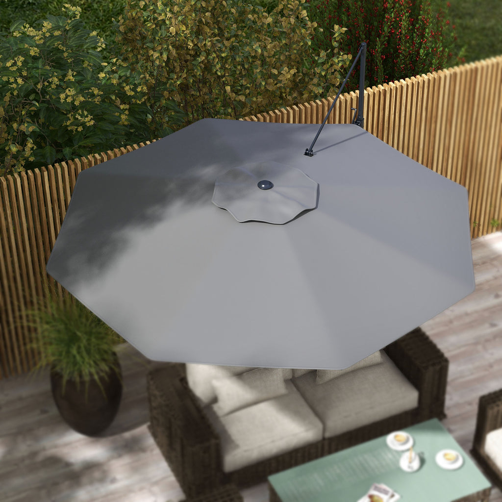 10 FT Cantilever Umbrella, Aluminum Hanging Offset Umbrella with 360Â°Rotation, Crank, Tilt, Cross Base, Grey