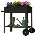 Metal Raised Garden Bed, Elevated Planter Box with 2 Wheels, Handle and Shelf, 31.5" Tall Raised Planter