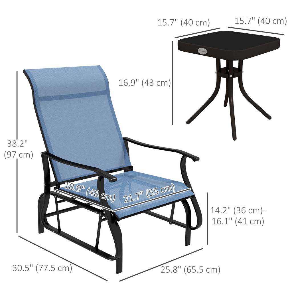 3PCs Gliding Rocking Chair & Bistro Tea Table Set, Light Blue