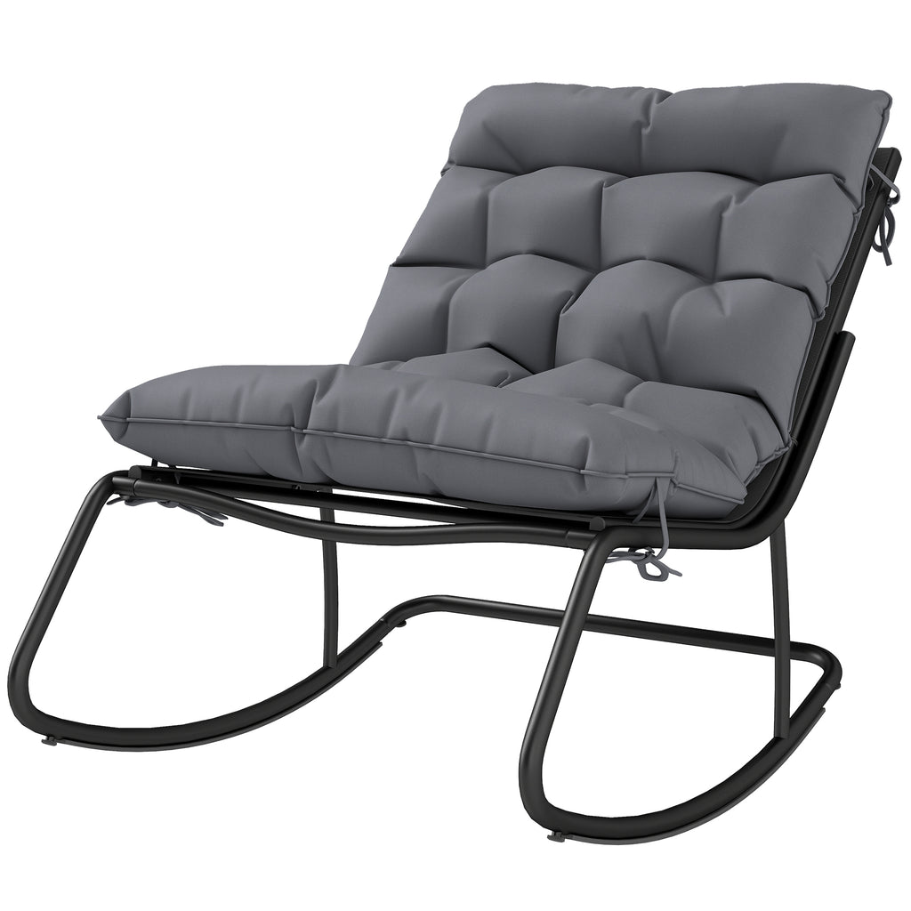 Outdoor Rocking Chair, Oversized Rocking Patio Chair with 25" Extra Wide Mesh Seat and Cushion, Dark Grey