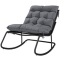 Outdoor Rocking Chair, Oversized Rocking Patio Chair with 25" Extra Wide Mesh Seat and Cushion, Dark Grey