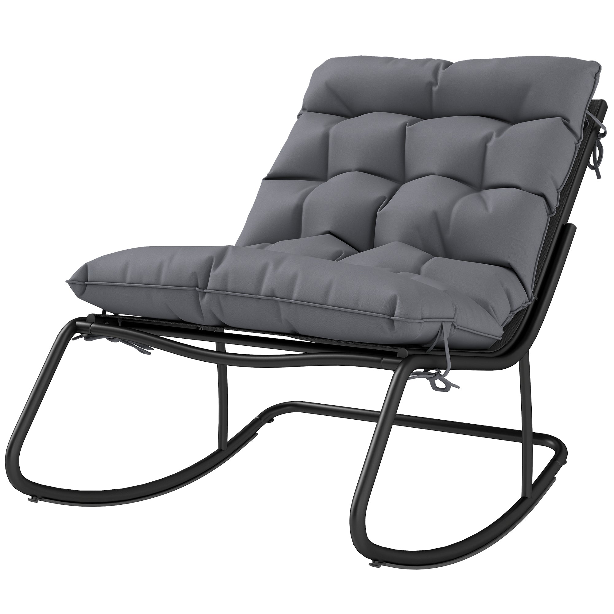 Outdoor Rocking Chair, Oversized Rocking Patio Chair with 25" Extra Wide Mesh Seat and Cushion, Dark Grey
