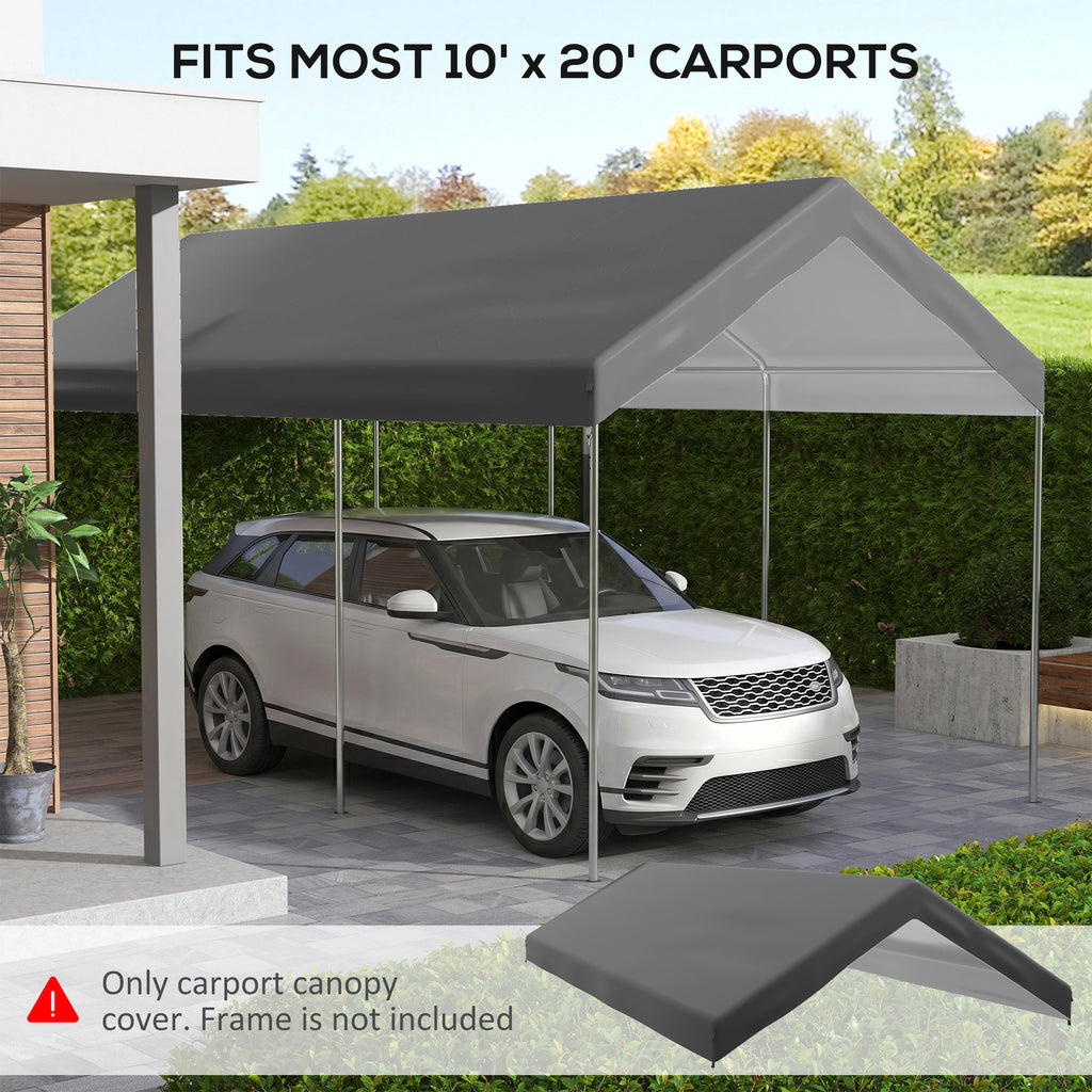 10 x 20ft Carport Replacement Canopy, UV Resistant Garage Car Cover with Ball Bungee Cords, Dark Grey