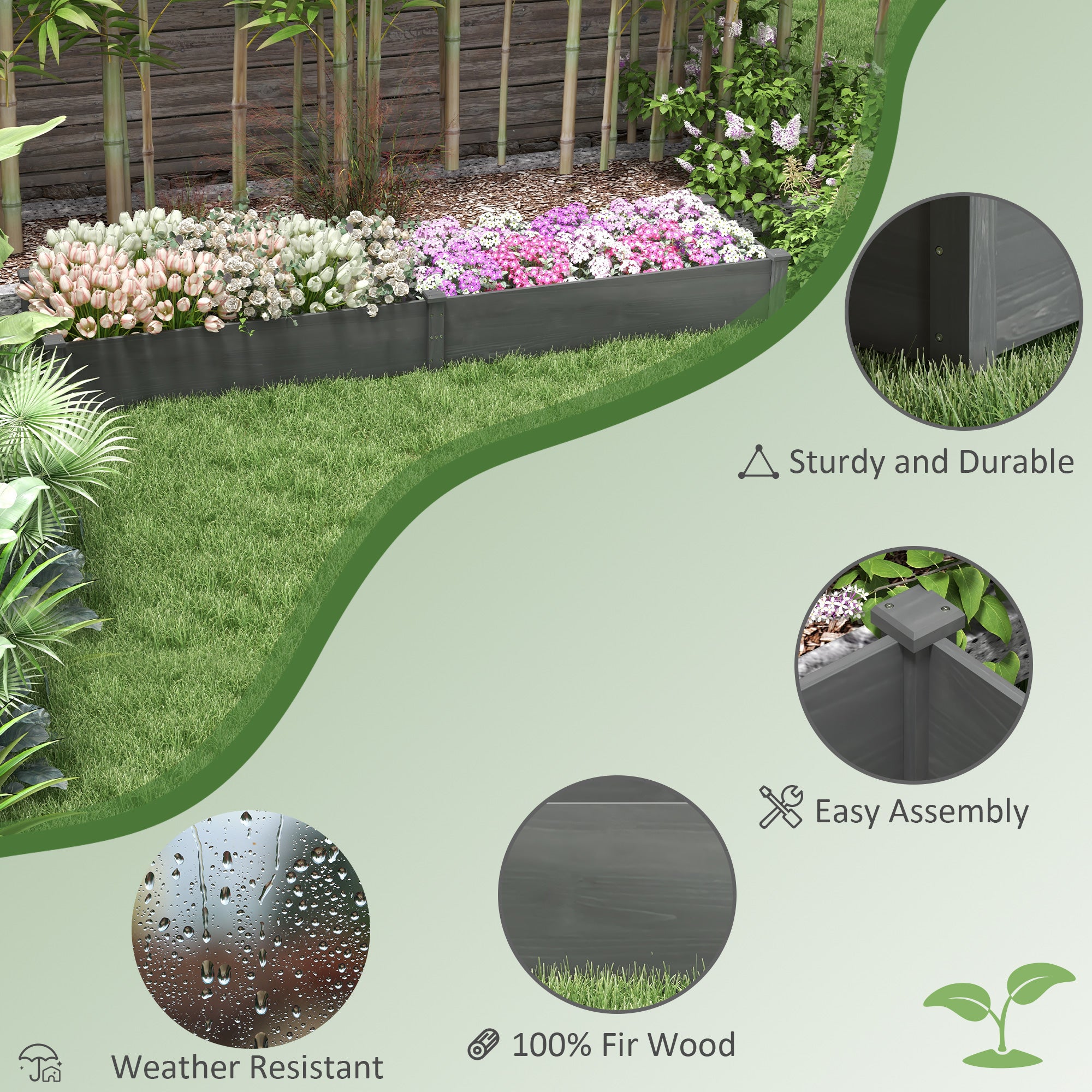 Garden Bed with 2 Planter Box and Non-woven Fabric Liner for Backyard, Patio, 96" x 24" x 10", Grey