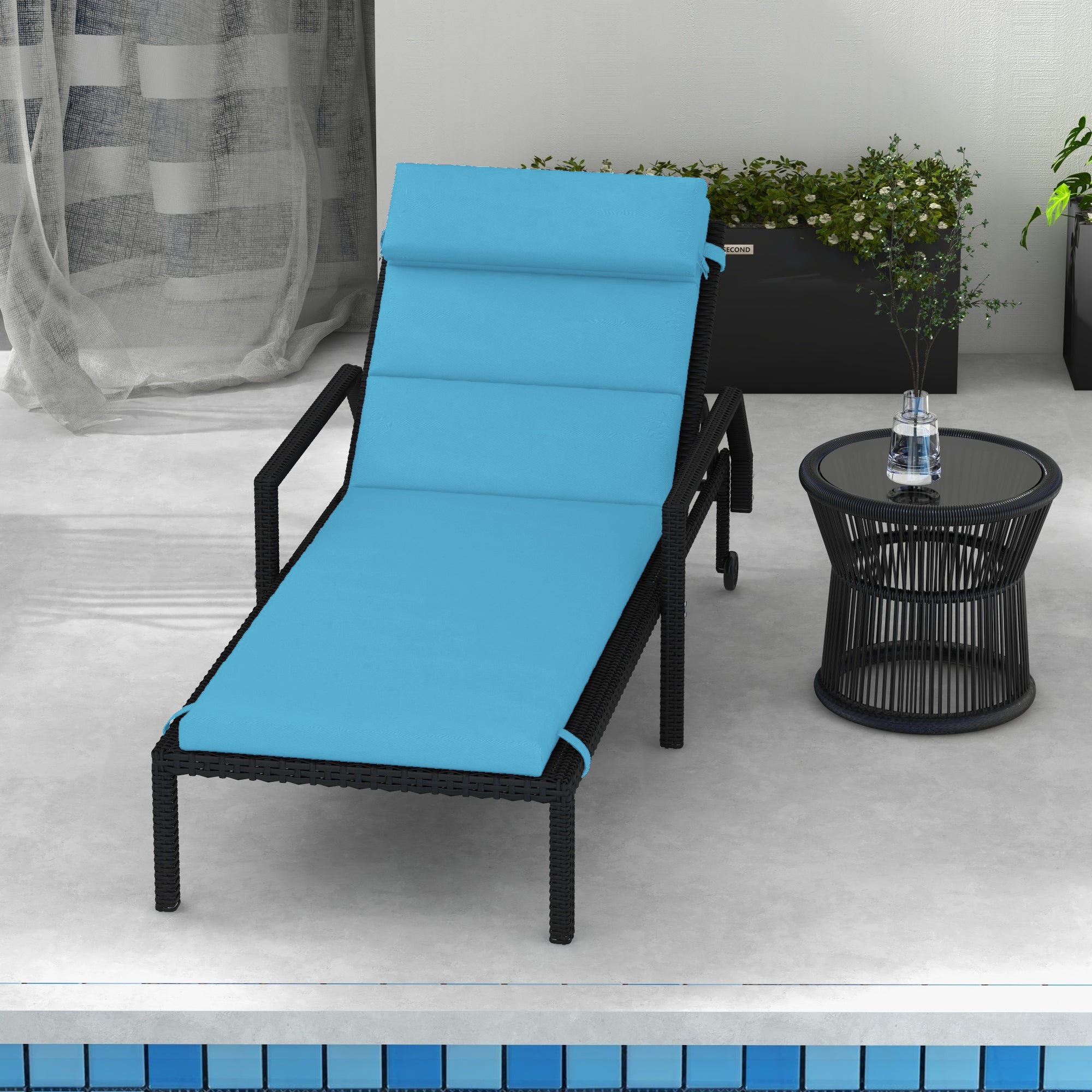 Patio Chaise Lounge Chair Cushion Replacement Sun Lounger Pads with Headrest and Ties, Turquoise