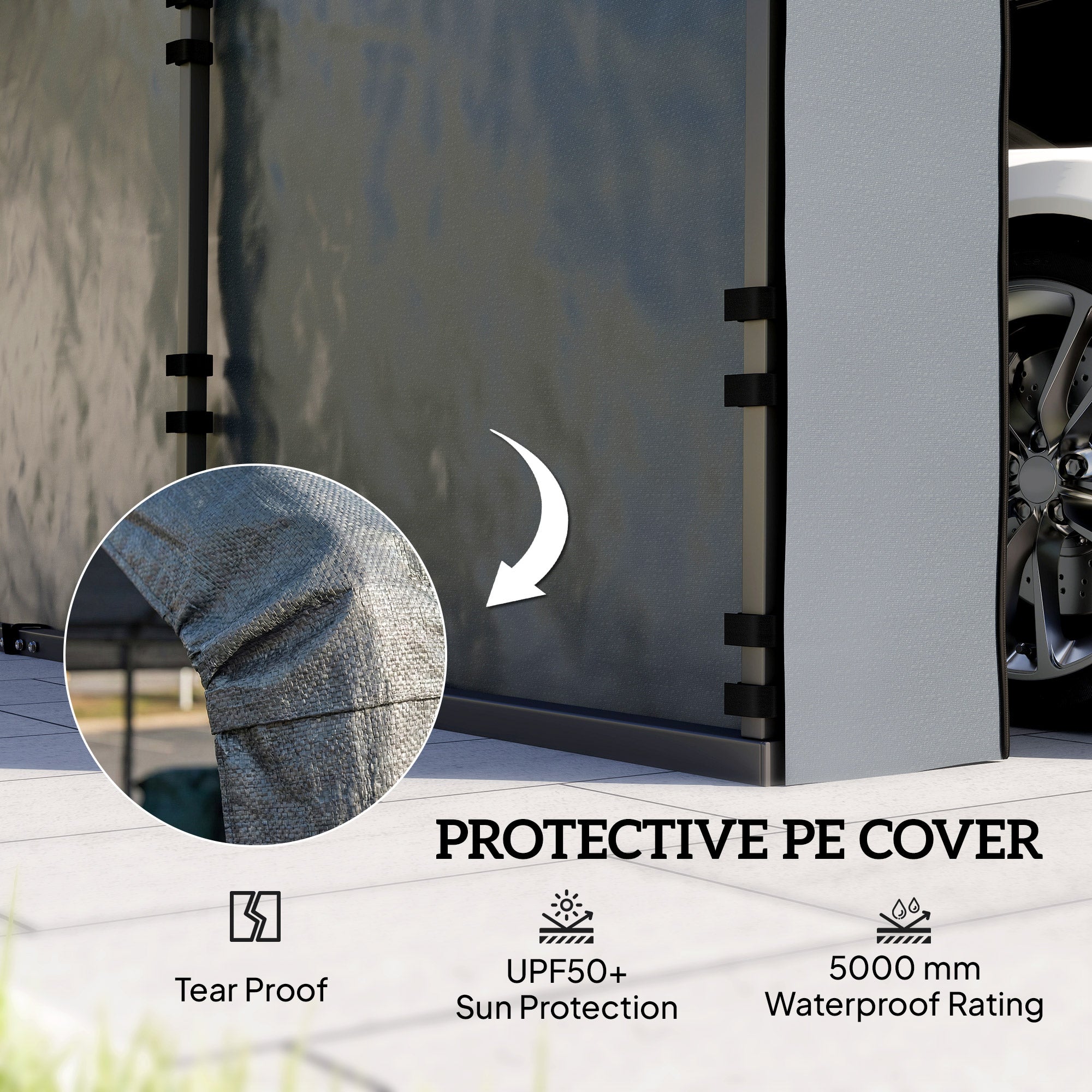 Carport Replacement Canopy Cover Sidewalls for 10' x 15' Carport, UPF50+ Waterproof Garage Car Shelter Tarp, Dark Grey