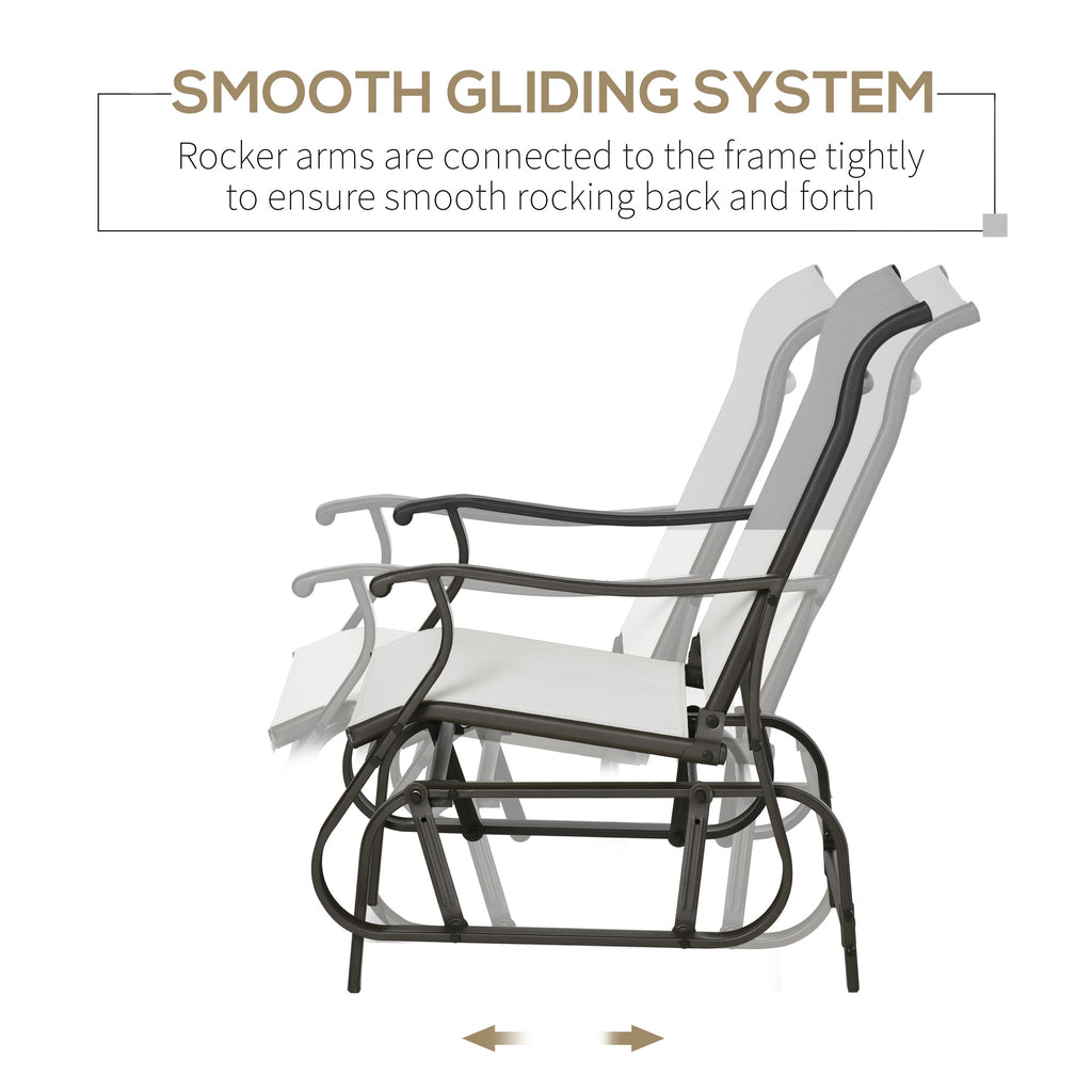 Outdoor Glider Chair, Patio Glider with Steel Frame and Mesh Fabric, Outdoor Patio Chair for Backyard, Garden and Porch, Cream White