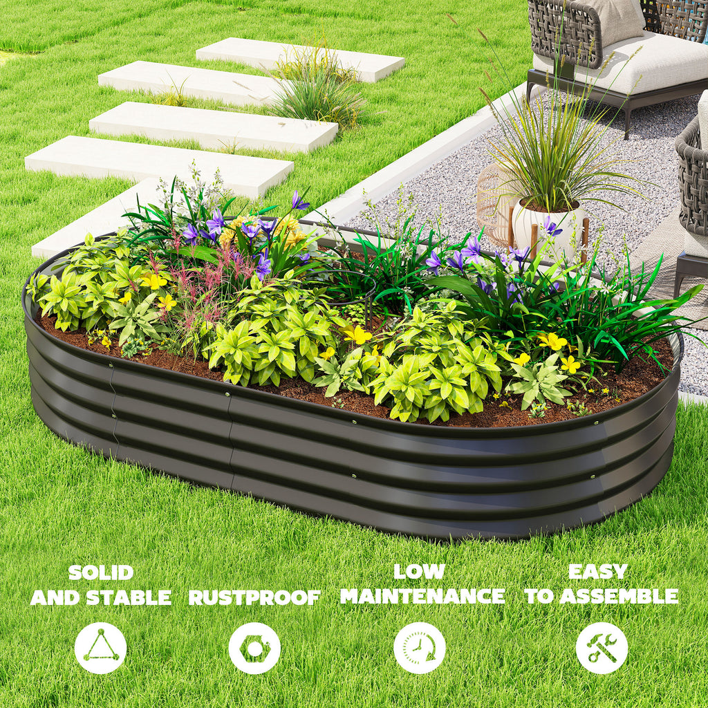 5' x 3' x 1' Large Outdoor Planter Box, Galvanized Raised Garden Bed with Metal Plant Stake, Black