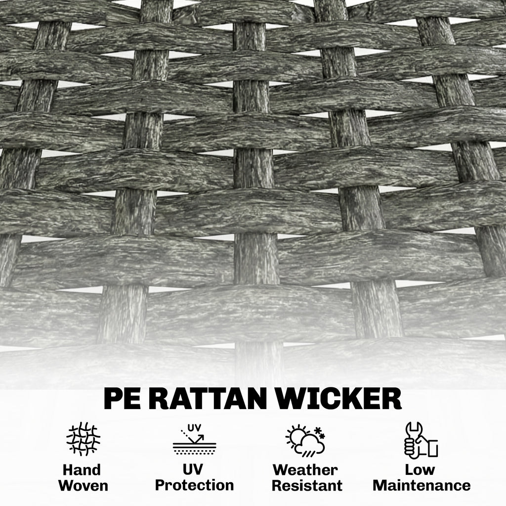 3 Piece Wicker Patio Furniture Set, Outdoor Bistro Set with Steel Table, Rattan Outdoor Conversation Furniture, Grey