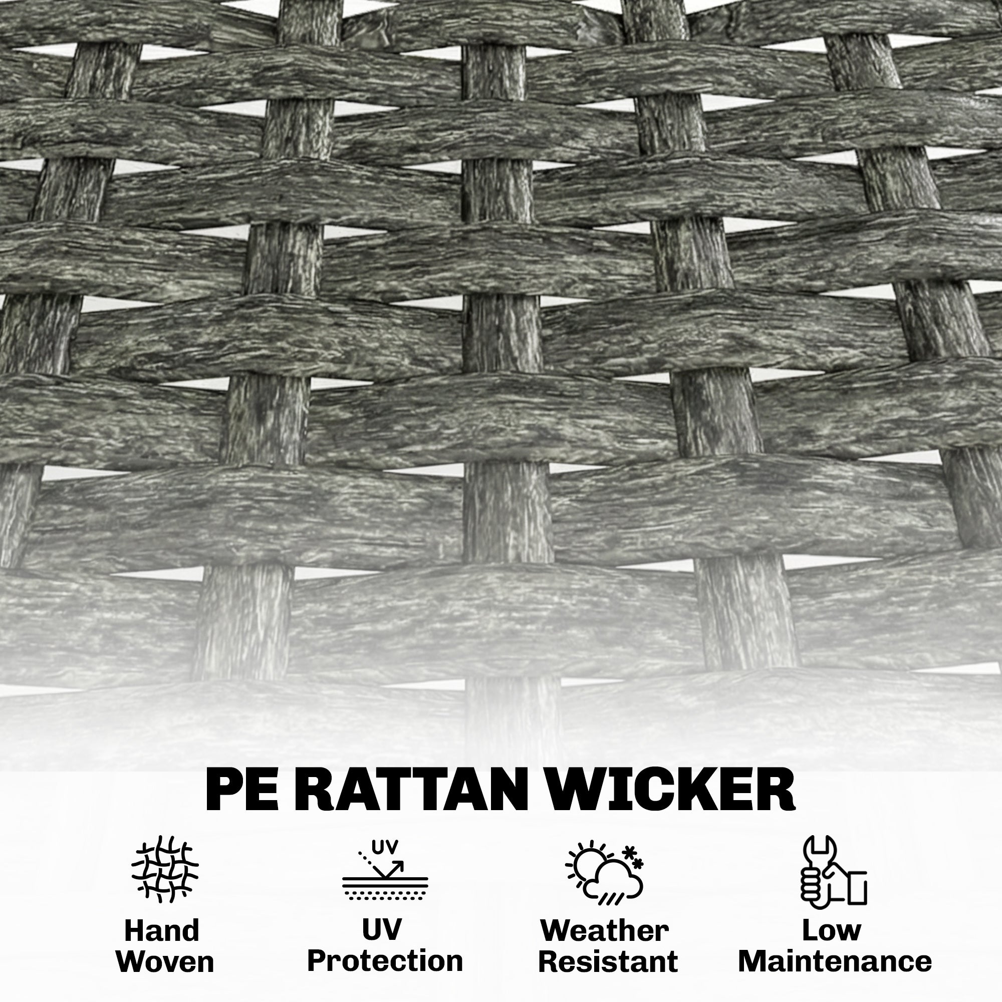 3 Piece Wicker Patio Furniture Set, Outdoor Bistro Set with Steel Table, Rattan Outdoor Conversation Furniture, Grey
