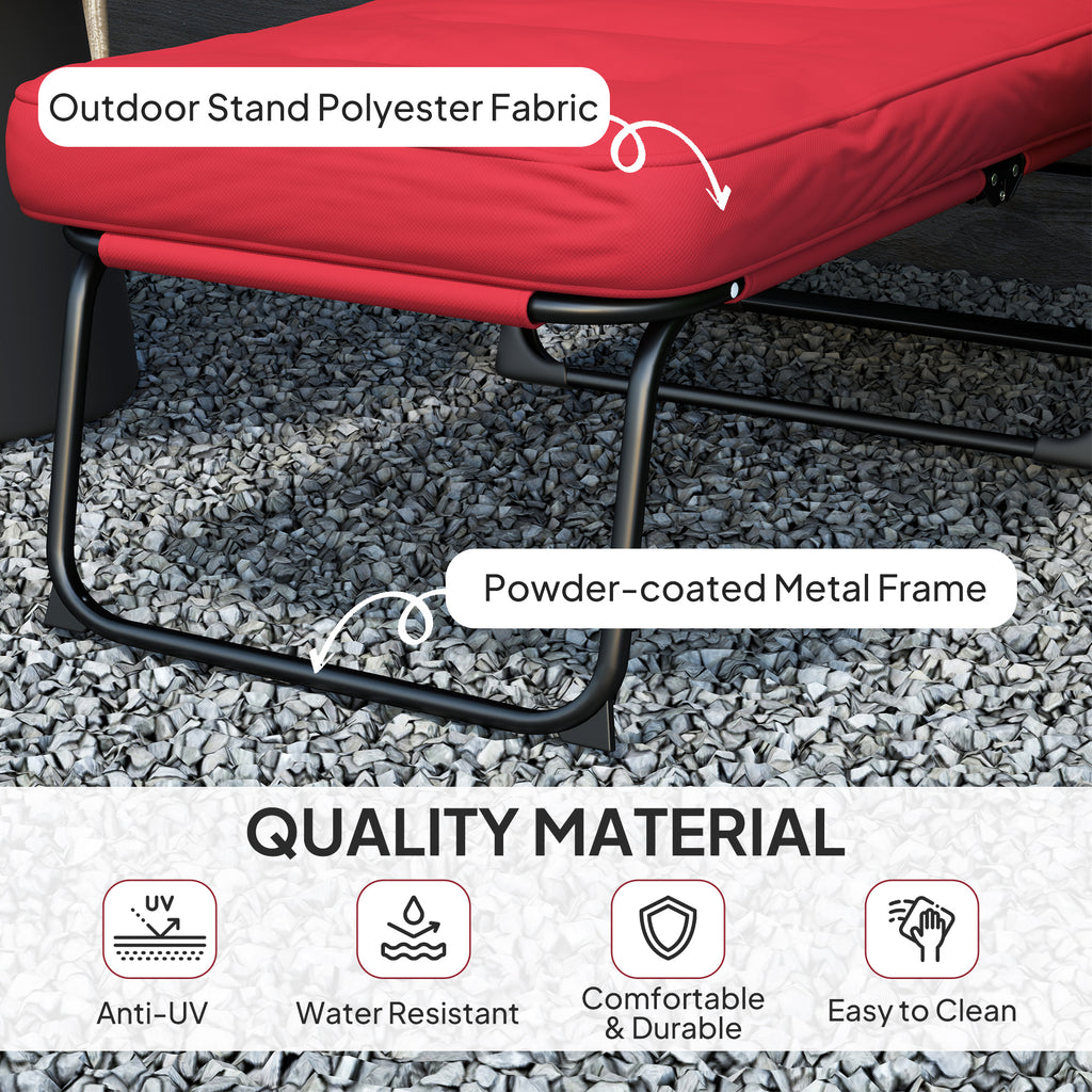 Folding Outdoor Lounge Chair with Cushion, Adjustable Backrest, Reclining Patio Garden Chair with Footrest, Wine Red