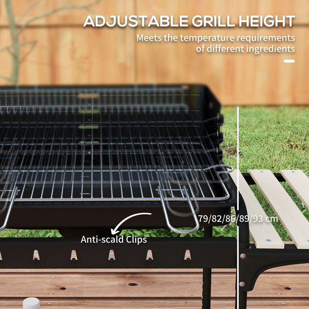 Charcoal Barbecue Grill with Adjustable Grill Height, Portable BBQ Trolley with Ash Catcher and Wheels, Black