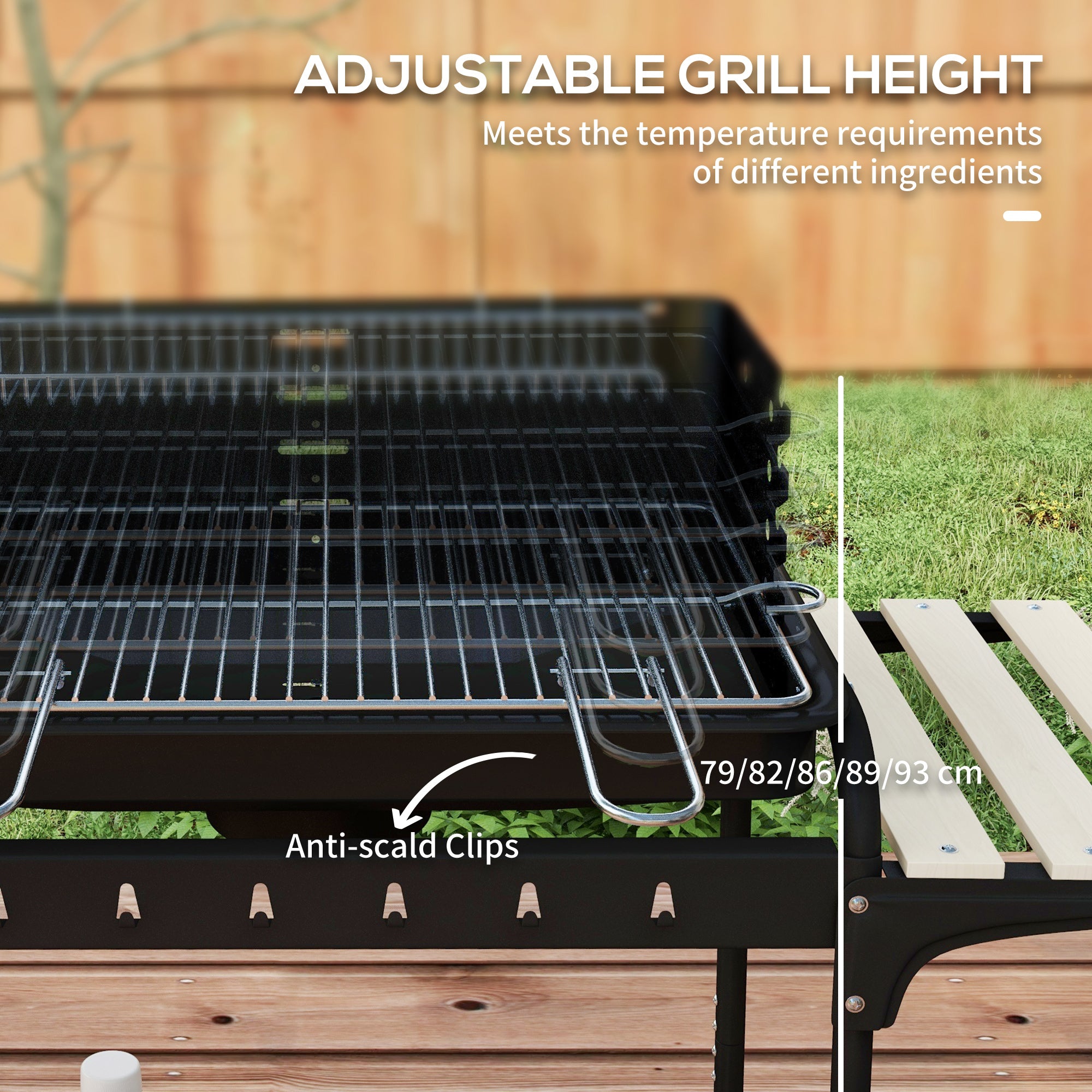 Charcoal Barbecue Grill with Adjustable Grill Height, Portable BBQ Trolley with Ash Catcher and Wheels, Black