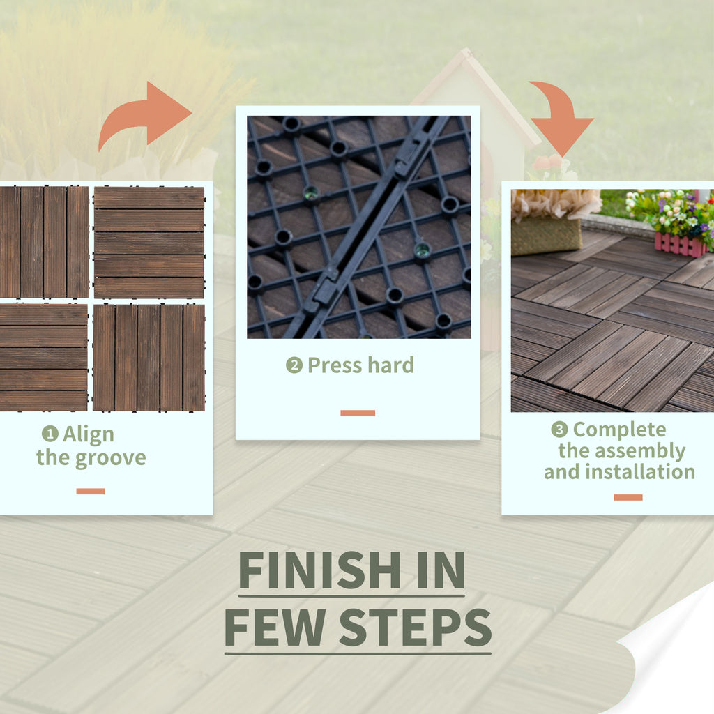 27 Pcs Wood Interlocking Deck Tiles, 12 x 12in Outdoor Flooring Tiles for Indoor and Outdoor Use, Tools Free Assembly, Black