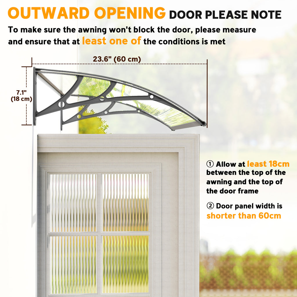 Window Awning Door Canopy, Polycarbonate Front Door Outdoor Patio Cover, Sun Shelter, Hollow Sheet, 43.3" x 23.6", Clear