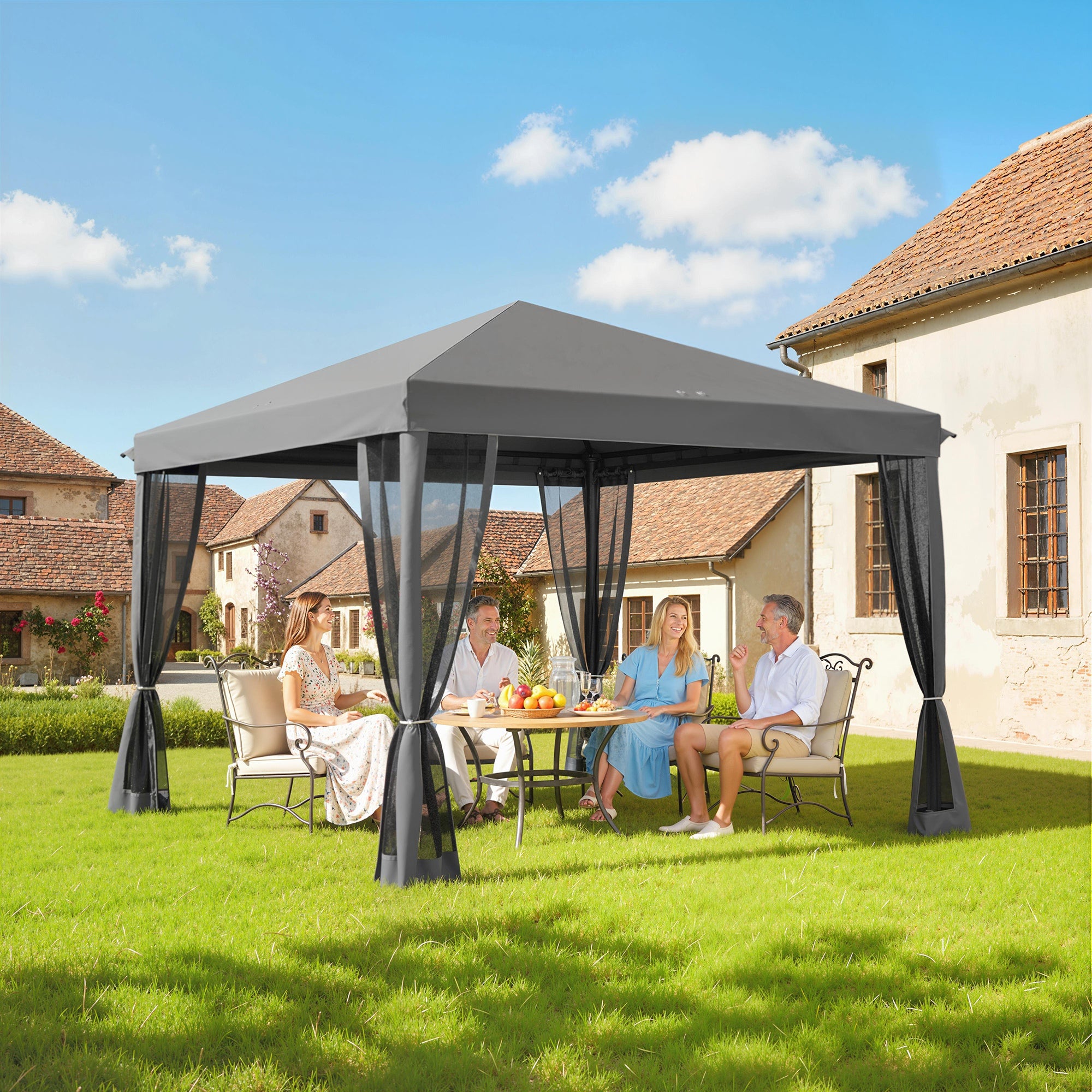 10' x 10' Pop Up Canopy Tent Gazebo, Foldable Canopy Tent with Zipper Mesh Sidewalls, Light Grey