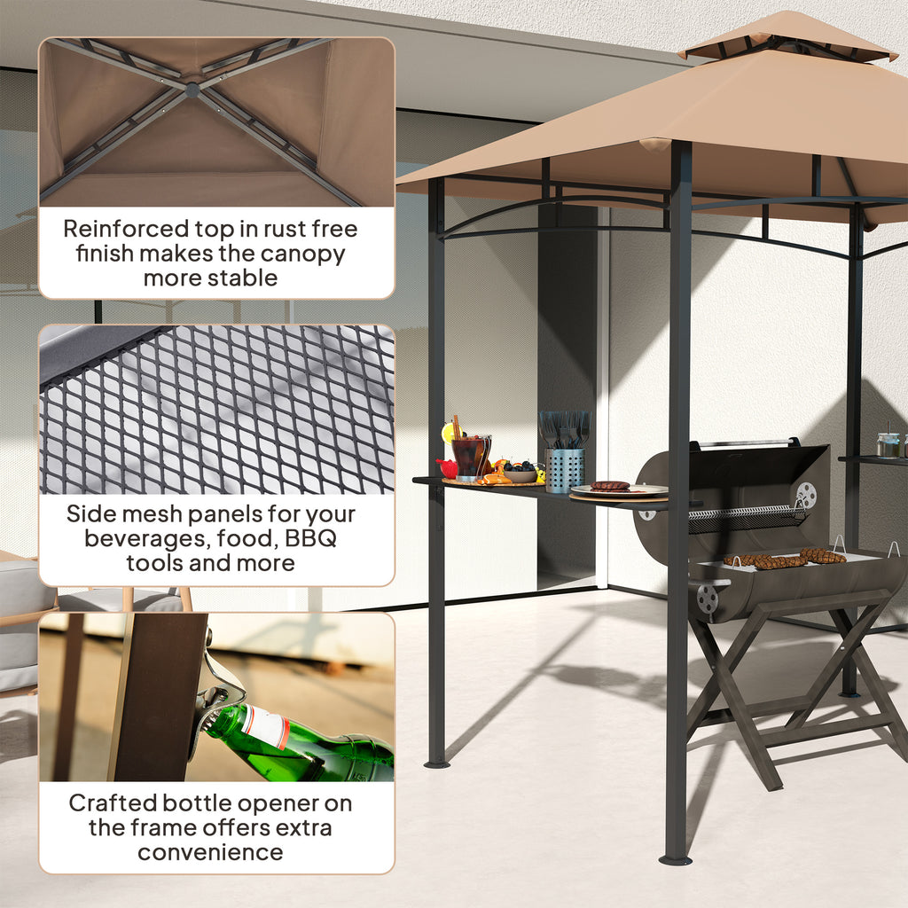 8' x 5' BBQ Grill Gazebo Tent with Double Tiered Canopy for Outdoor Sun Shade,  Khaki