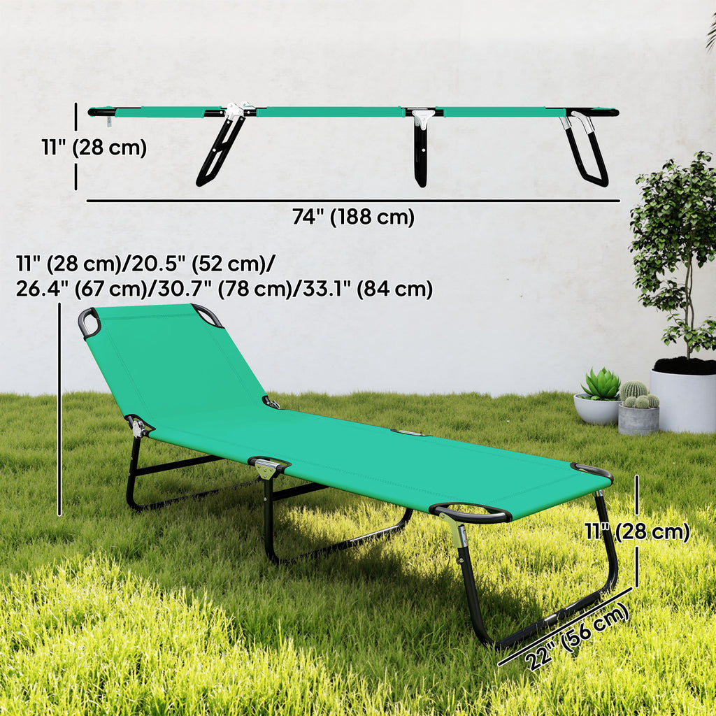 Outdoor Folding Lounge Chair, Steel Tanning Chair with Reclining Back, Breathable Mesh for Beach, Yard, Patio, Green