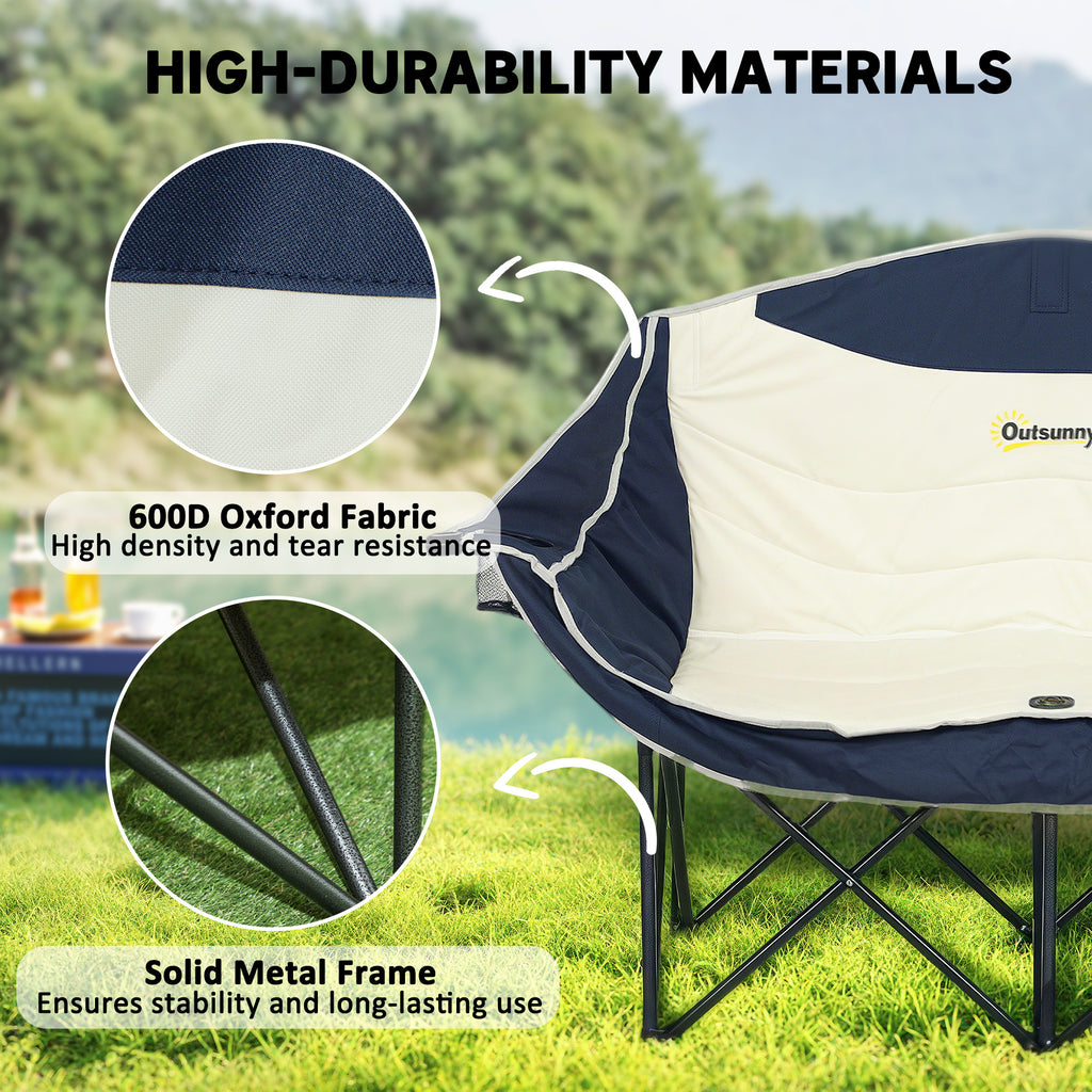 Portable Camp Chair, Double Camping Chair with Cup Holders and Carry Bag, Support 551 lbs, Navy Blue