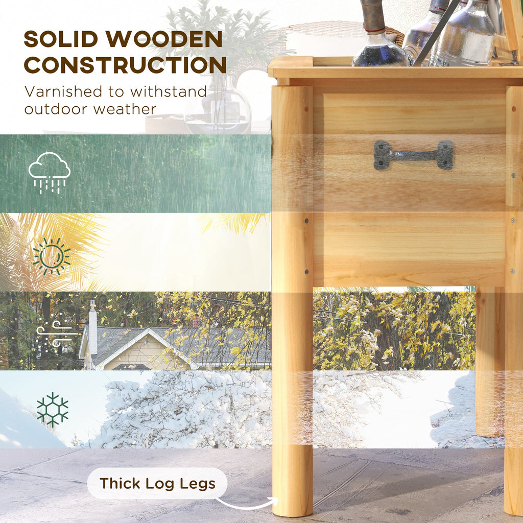 54-Qt Wooden Patio Cooler, Outdoor Cooler Table with Bottle Opener and 3 Handles, Natural