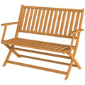 46.5" Foldable Wood Outdoor Bench with Backrest and Armrests for Outdoors, Patio, Porch, Park, Teak