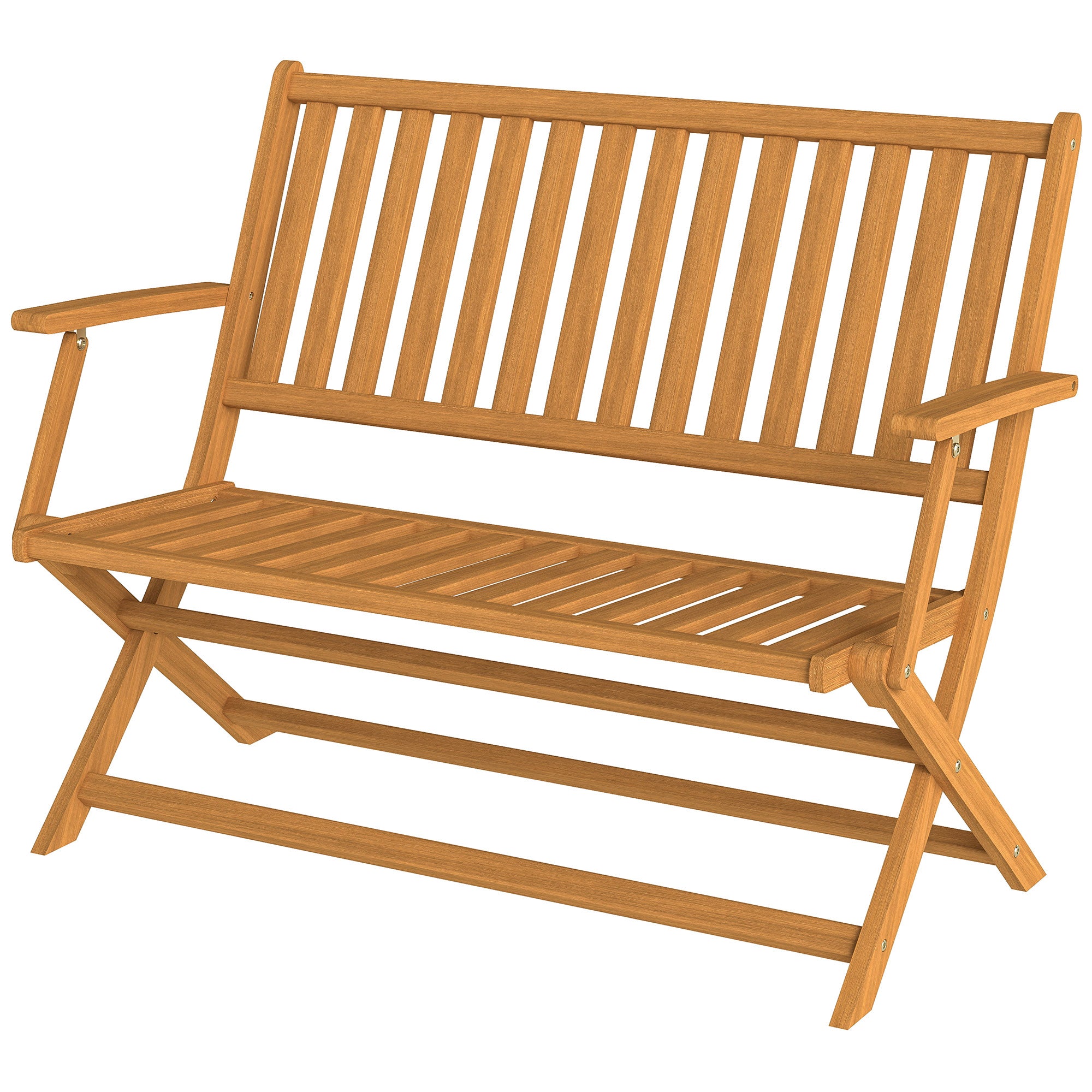 46.5" Foldable Wood Outdoor Bench with Backrest and Armrests for Outdoors, Patio, Porch, Park, Teak