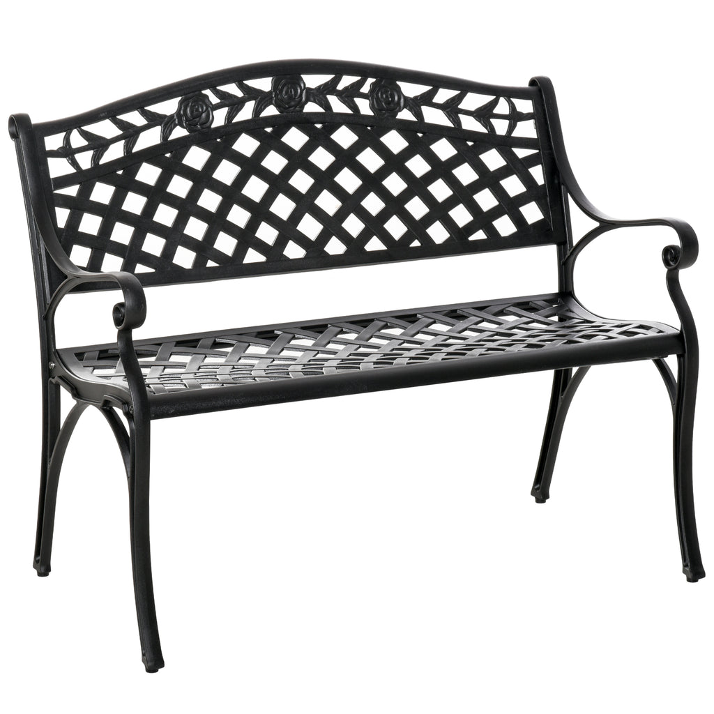Outdoor Garden Bench, 40" Patio Bench with Aluminum Frame and Armrests, 2-Person Patio Loveseat with Floral Pattern for Park, Porch, Yard, Lawn, 485 LBS Capacity