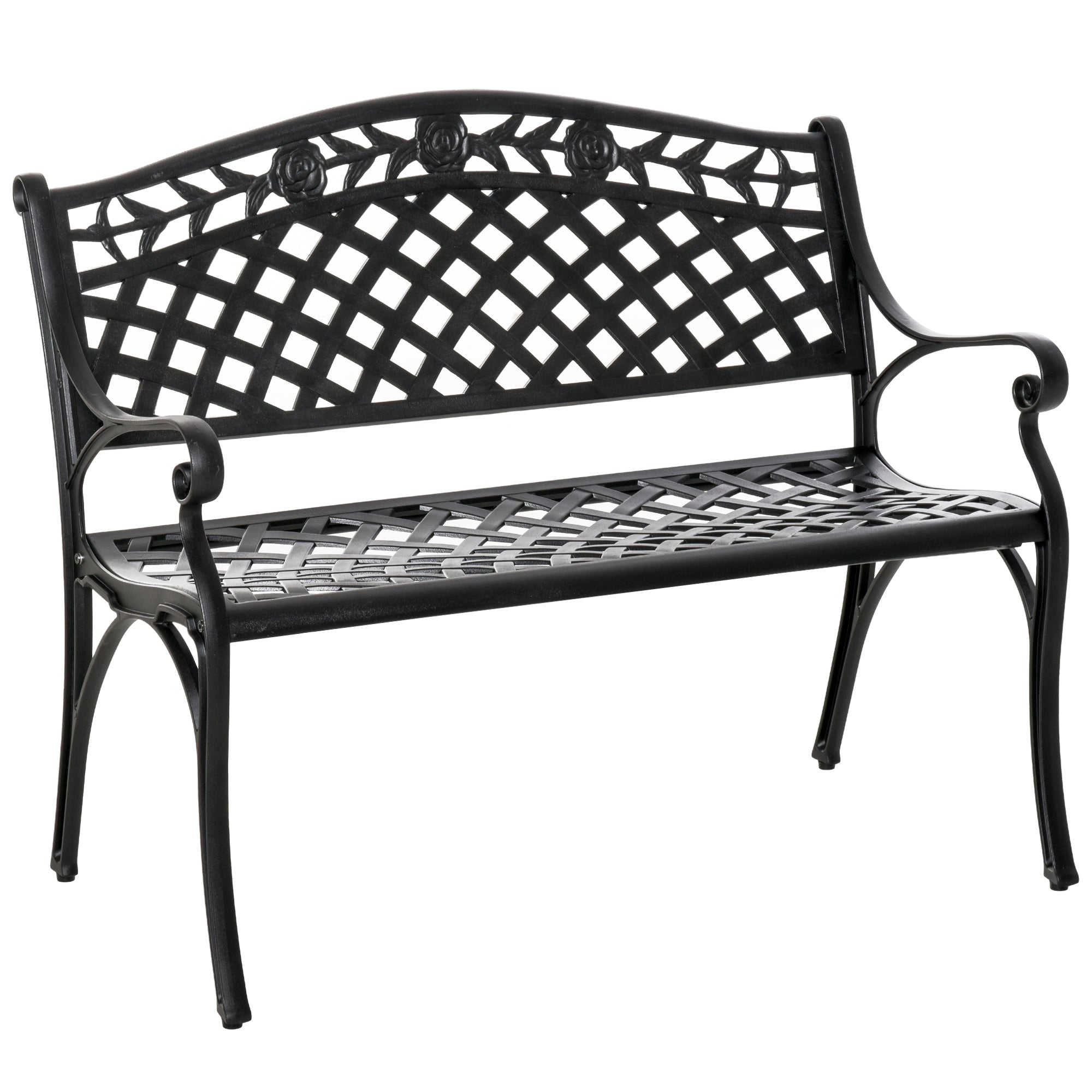 Outdoor Garden Bench, 40" Patio Bench with Aluminum Frame and Armrests, 2-Person Patio Loveseat with Floral Pattern for Park, Porch, Yard, Lawn, 485 LBS Capacity