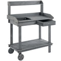 36" Wooden Potting Bench Work Table with 2 Removable Wheels, Sink, Drawer & Large Storage Spaces, Gray