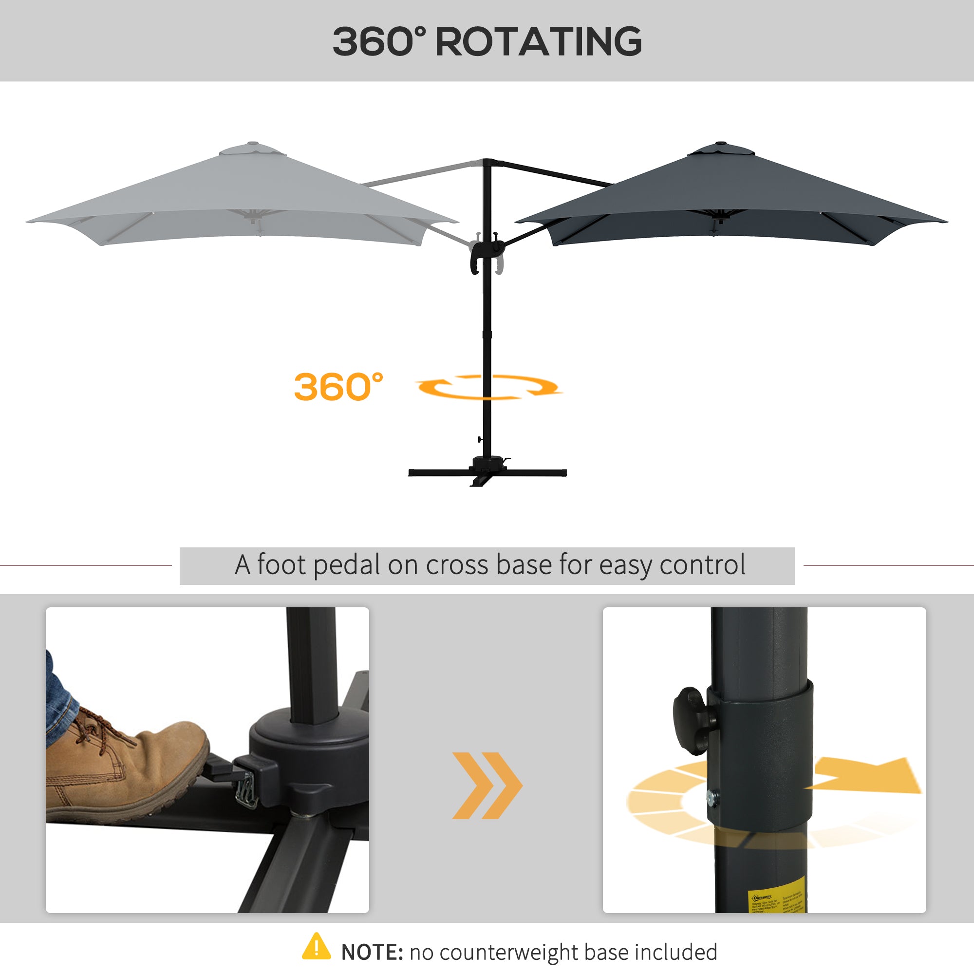 10x10ft Cantilever Umbrella Rotatable Square Market Parasol, 4 Adjustable Angle for Outdoor Backyard Patio Dark Grey