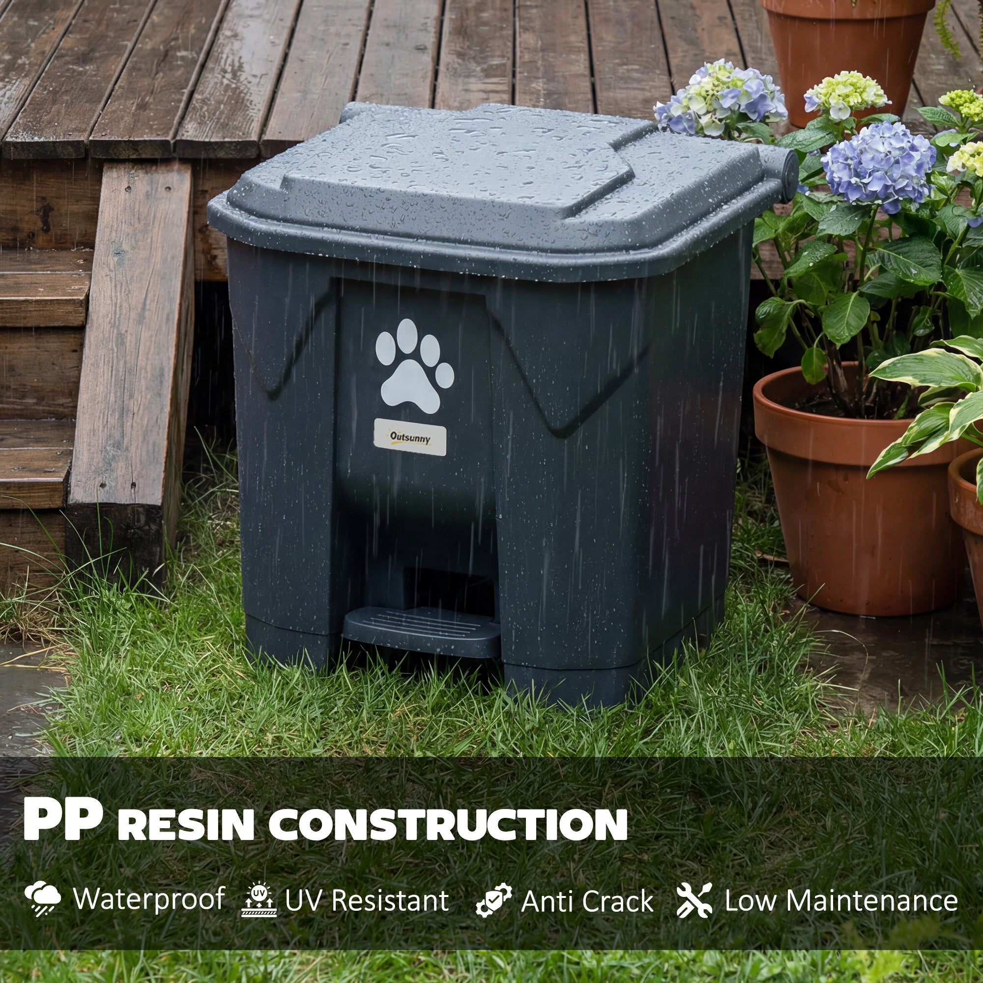 Dog Poop Outdoor Garbage Bin, 8 Gal Pet Waste Garbage Can with Lid and Pedal, Waterproof Plastic Trash Can, Dark Grey