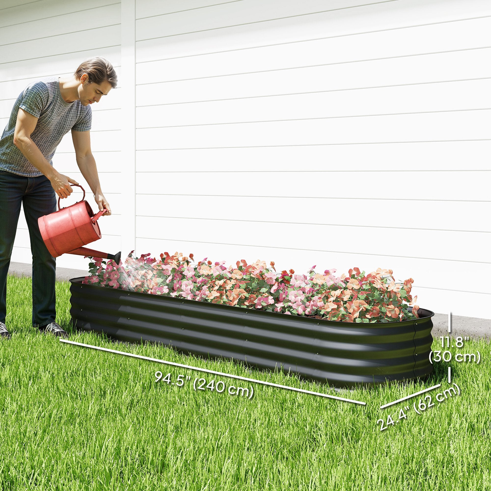 7.9 x 2 x 1ft Galvanized Raised Garden Bed Kit, Metal Planter Box with Safety Edging, Black