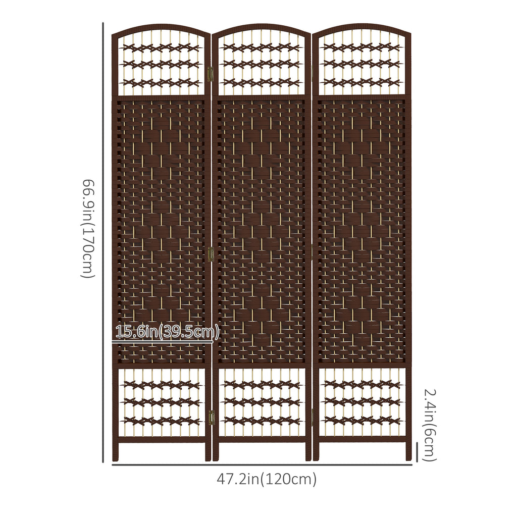 3 Panel Folding Room Divider, Portable Privacy Screen, Wave Fiber Room Partition for Home Office, Brown