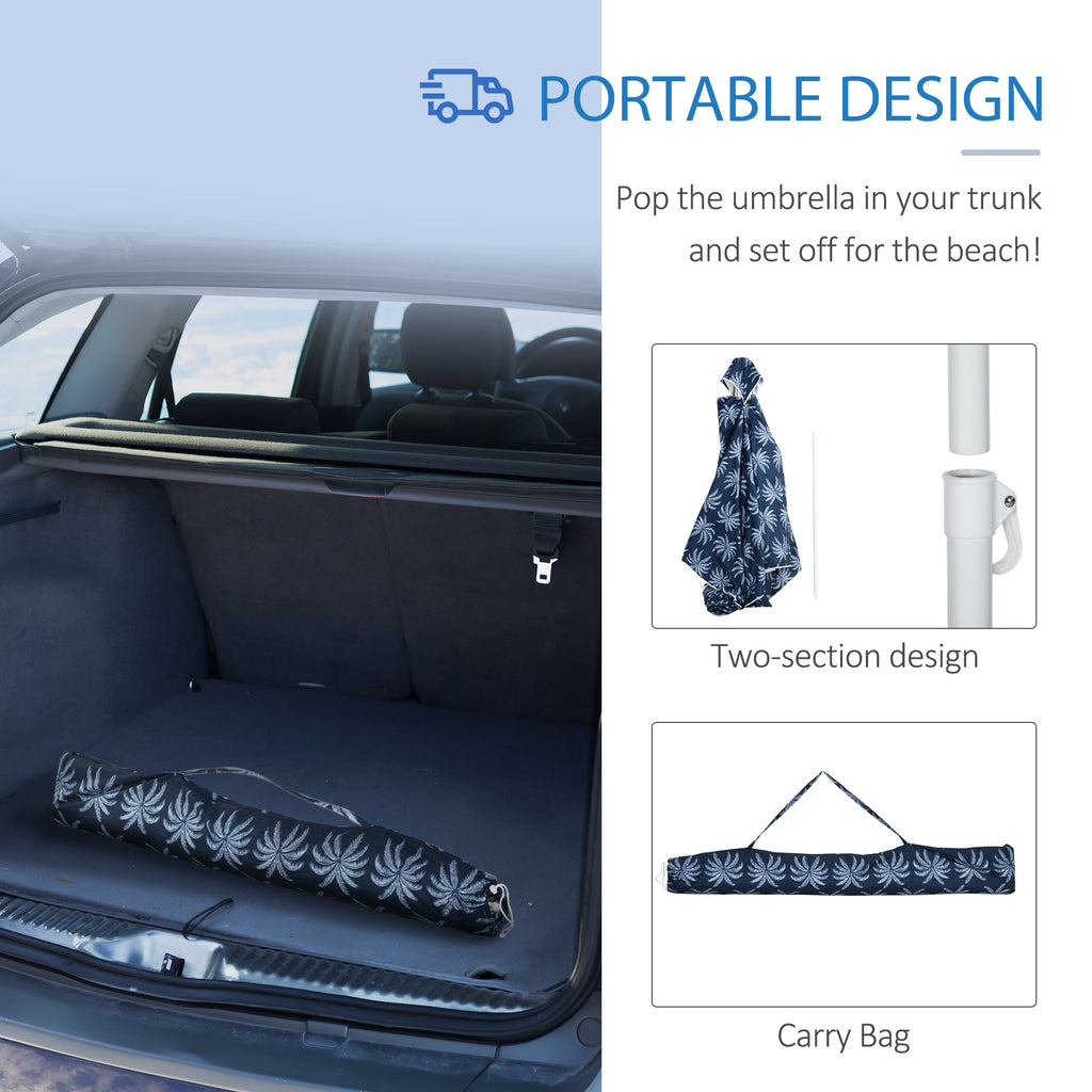 Beach Umbrella, 6.5' Easy-Assembly Sun-Shade Shelter with Sandbags and Carry Bag, Cool UV50+, Dark Blue