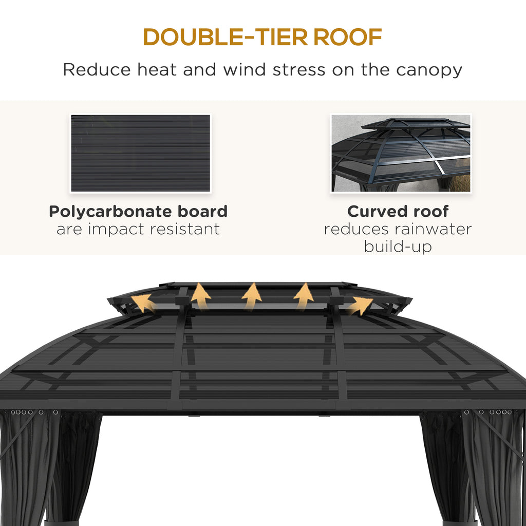 13' x 10' Patio Gazebo, Double Roof Outdoor Gazebo Canopy Shelter with Curtains and Aluminium Frame for Garden, Black