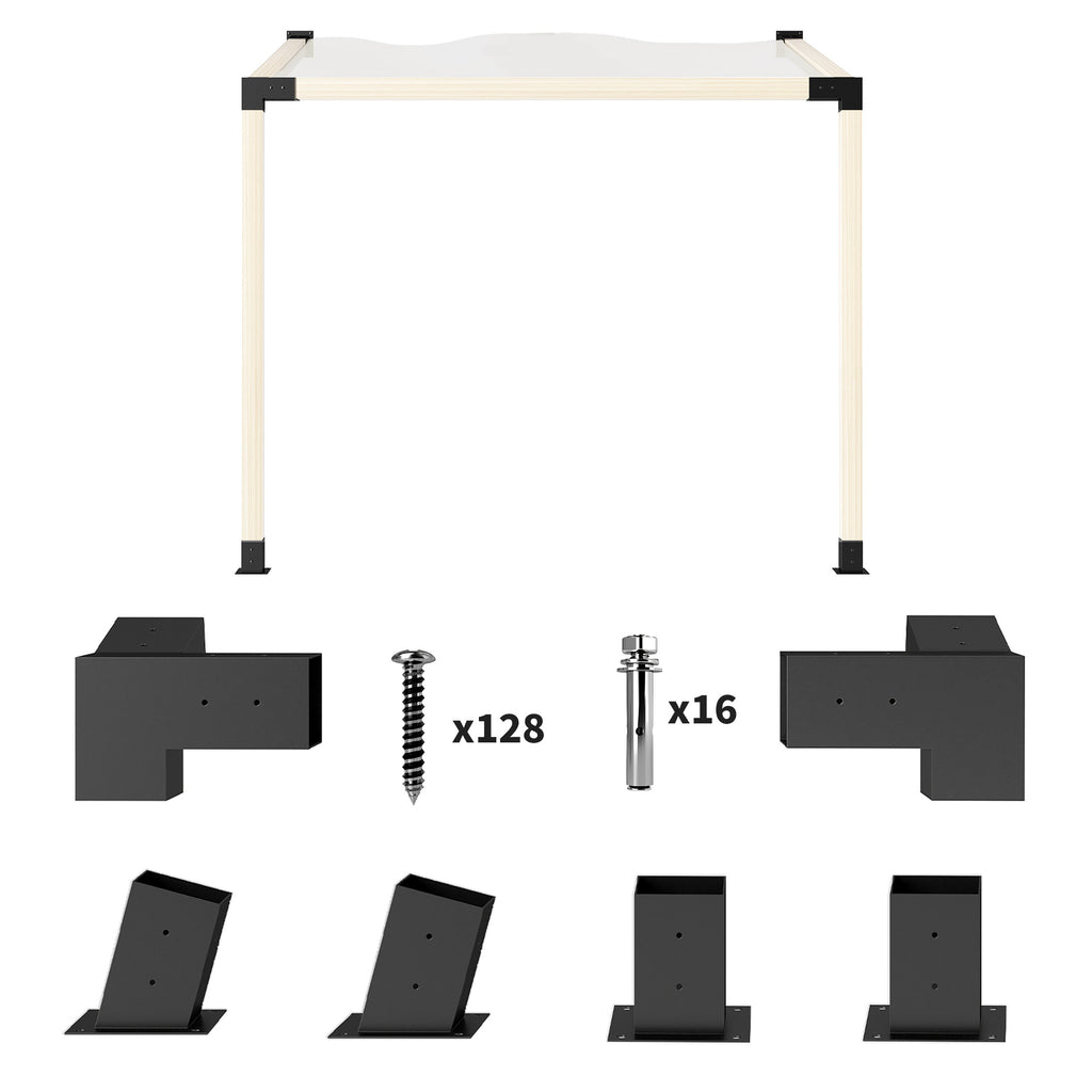 Pergola Kit, 15Â° Slanted Pergola Bracket Kit with 3-Way Brackets, Post Bases, Wall Mounts for 3.6" X 3.6" Lumber, Black