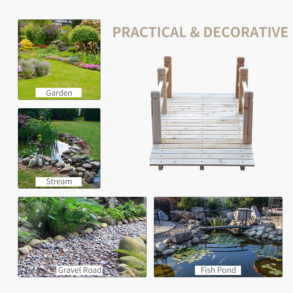 5FT Wood Garden Bridge Outdoor Decorative Landscape Side Rails Backyard Moon Bridge Park Decor Natural Wood