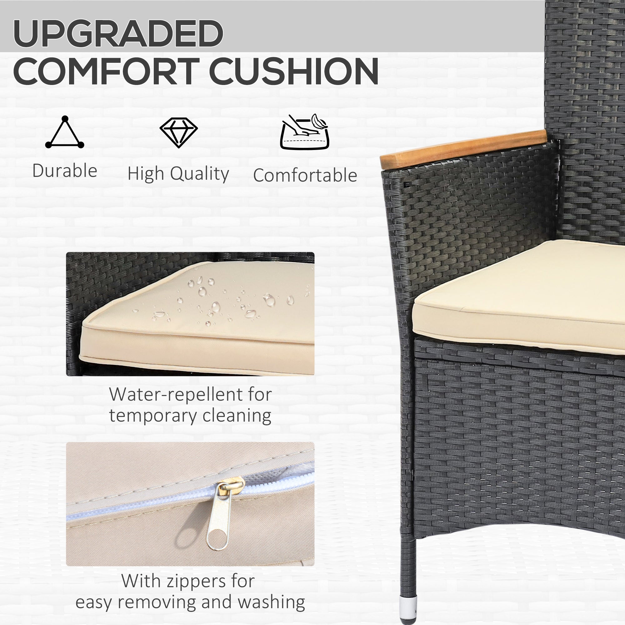 7 Pieces Outdoor Dining Set for 6, PE Wicker Rattan Patio Furniture Set with High-Back Armchairs, Glass Table Top