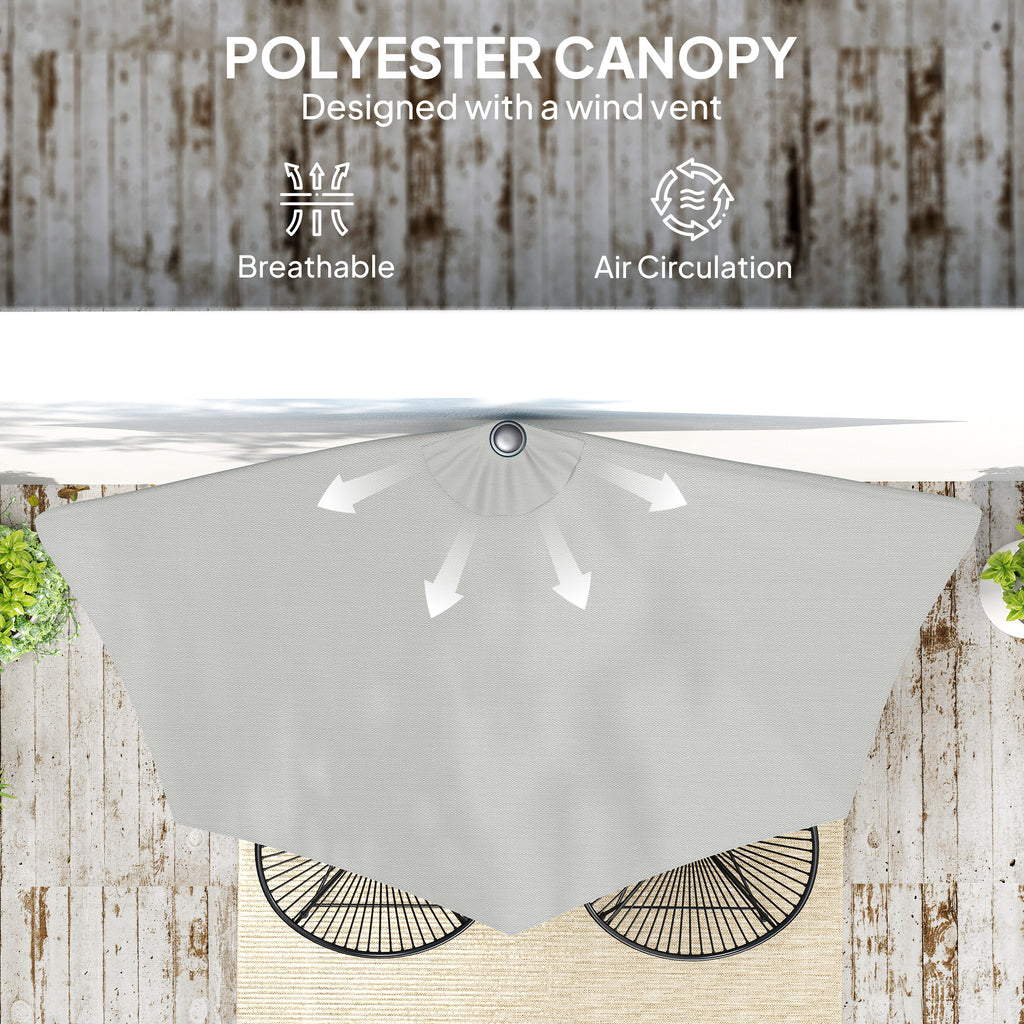 9ft Half Round Umbrella Outdoor Patio Garden Balcony Parasol Window Sun Shade w/ 5 Ribs Light Grey